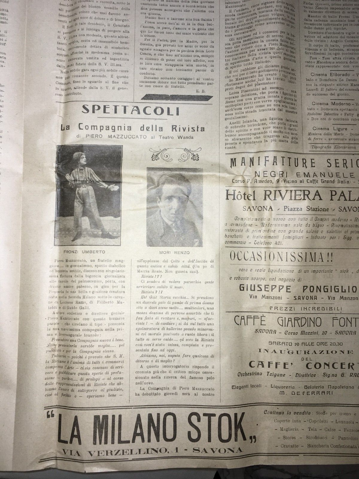 Messaggero Ligure Savona, Stefano Orioli, Fascismo, Teatro E Cinema Giornale 1924