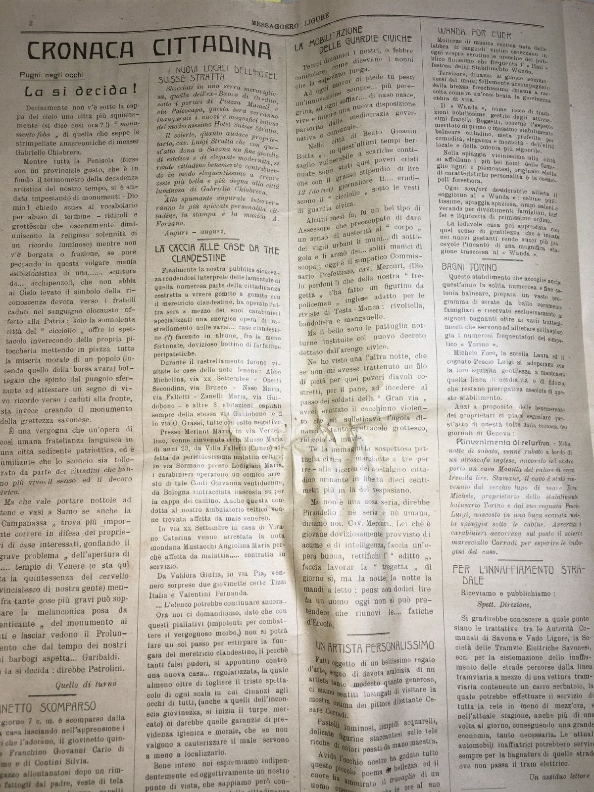 Messaggero Ligure Savona, Stefano Orioli, Fascismo, Teatro E Cinema Giornale 1924