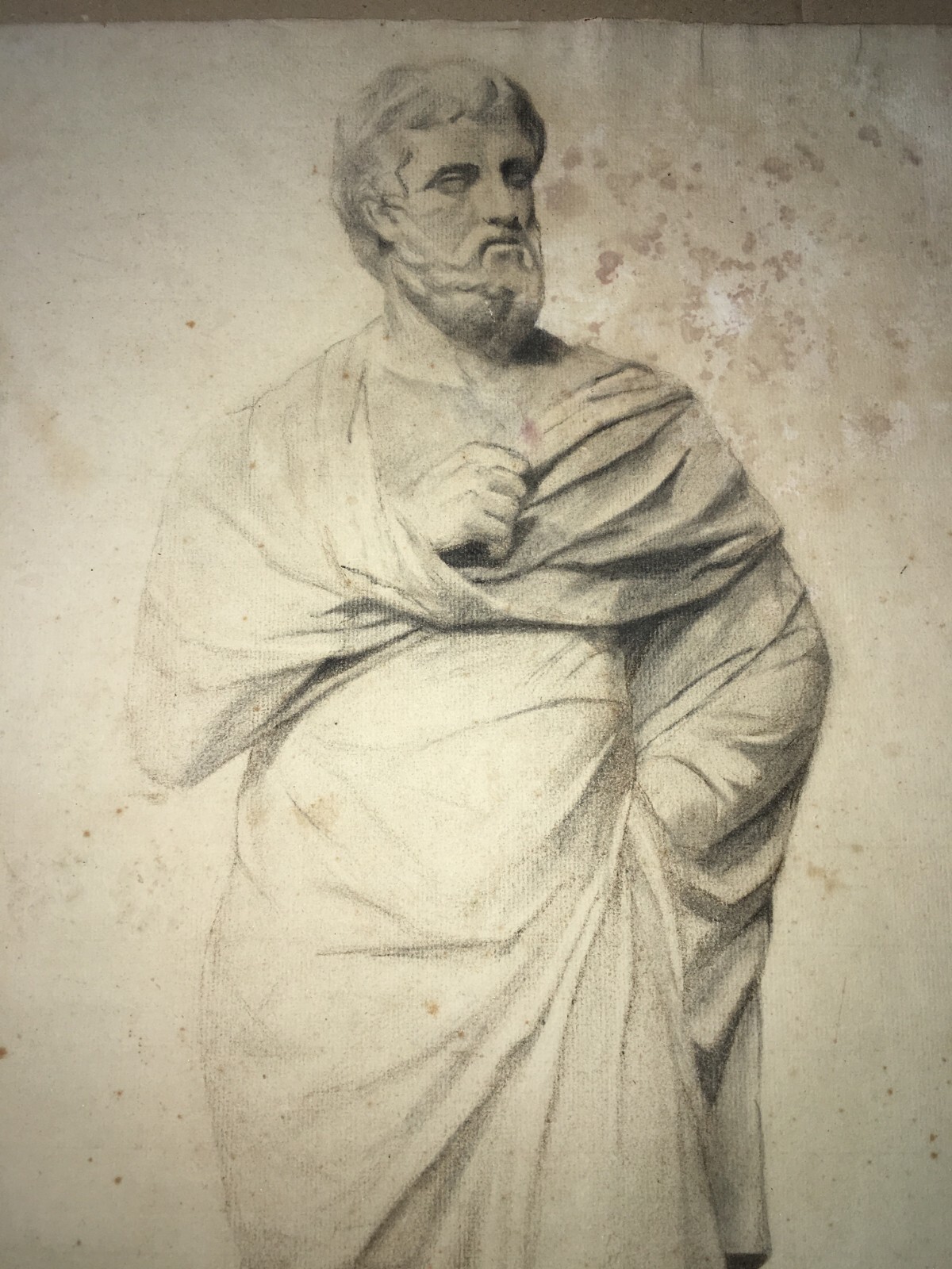Ritratto Di Sofocle   Antico Grande Disegno A Tecnica Mista
