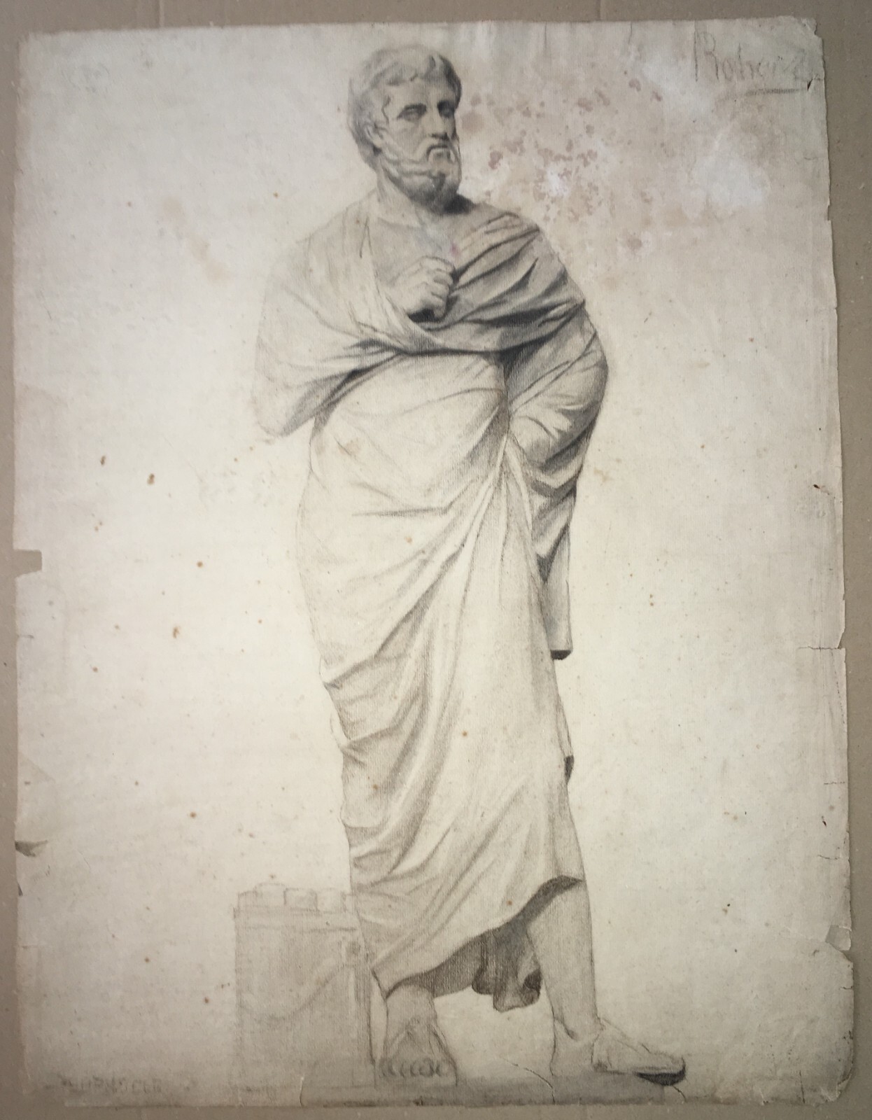 Ritratto Di Sofocle   Antico Grande Disegno A Tecnica Mista