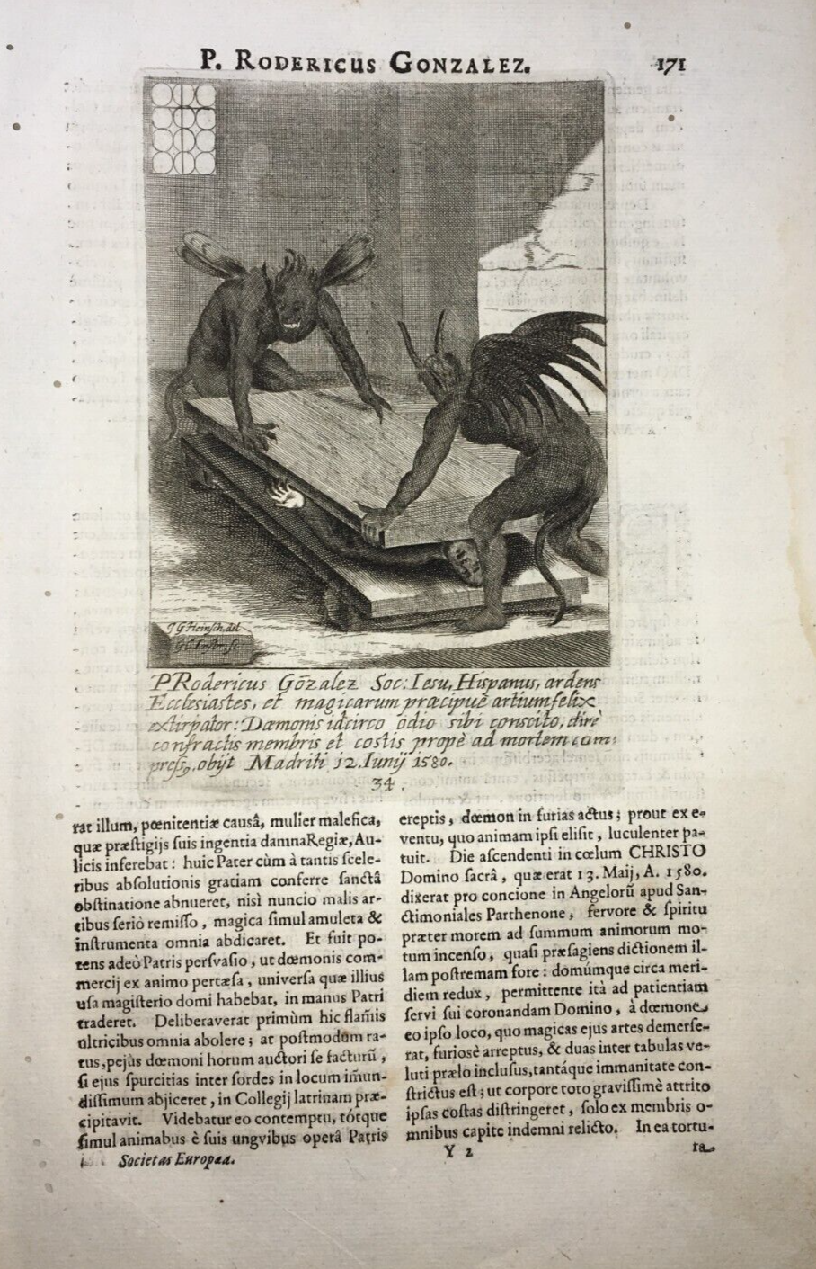 Gesuiti Illustri: Rodericus Gonzales, Spagna, Madrid. Antichissima Incisione Del XVII Secolo