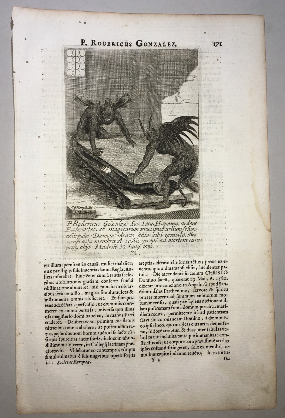 Gesuiti Illustri: Rodericus Gonzales, Spagna, Madrid. Antichissima Incisione Del XVII Secolo