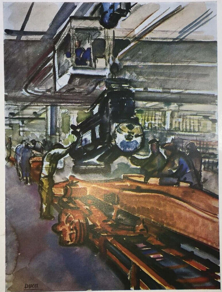 Motori Autocarri Fiat, Catena Di Montaggio. Illustrazione Artistica Di Anselmo Bucci