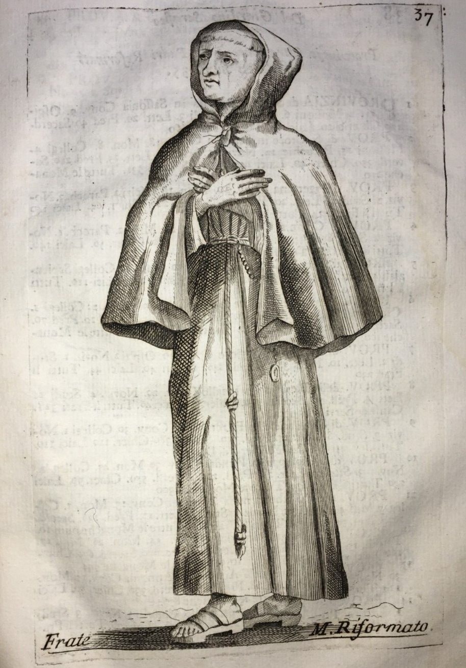 Costumi: Abiti Religiosi, Frati Minori Riformati. Antica Incisione Del XVIII Secolo