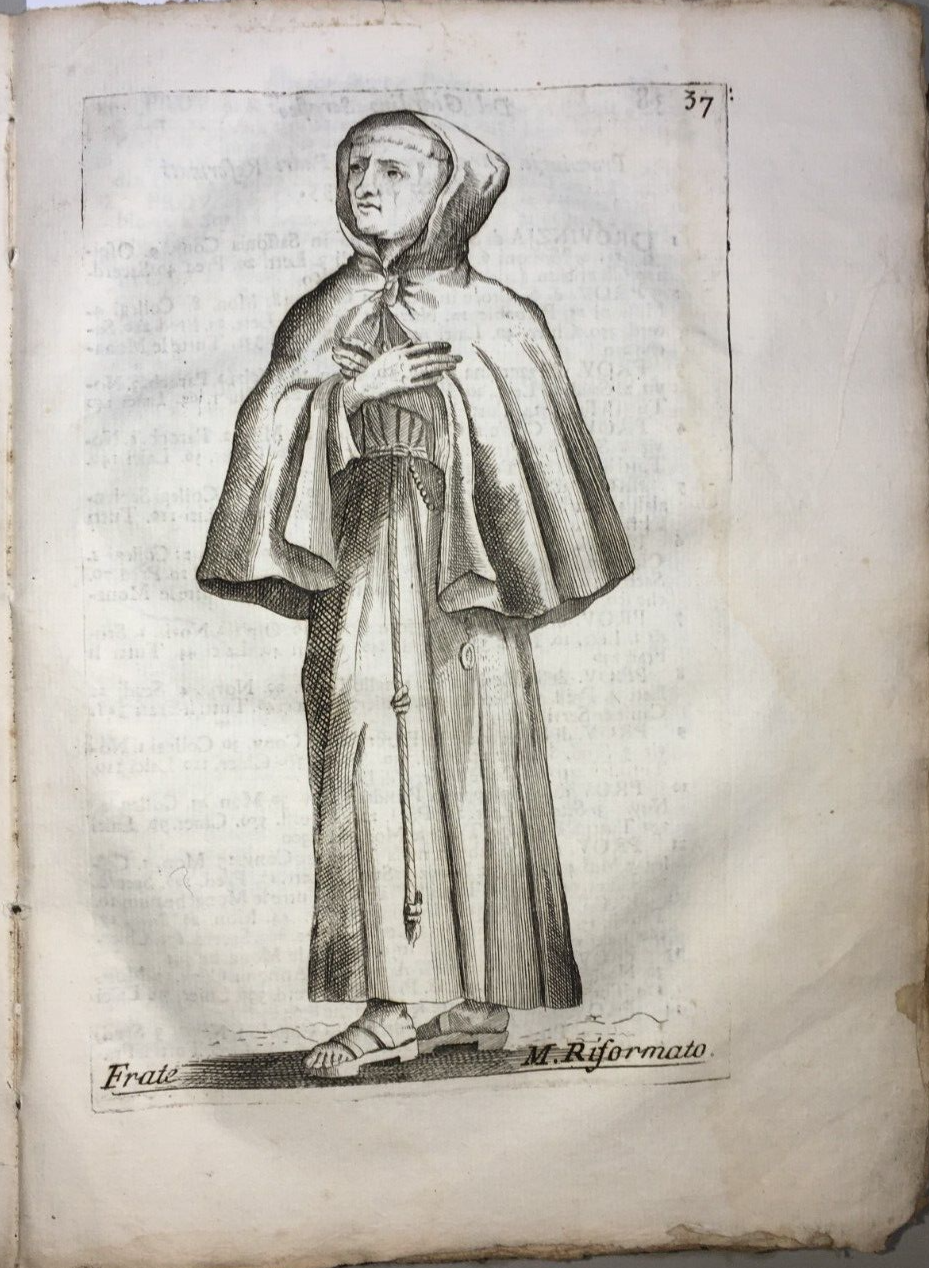Costumi: Abiti Religiosi, Frati Minori Riformati. Antica Incisione Del XVIII Secolo