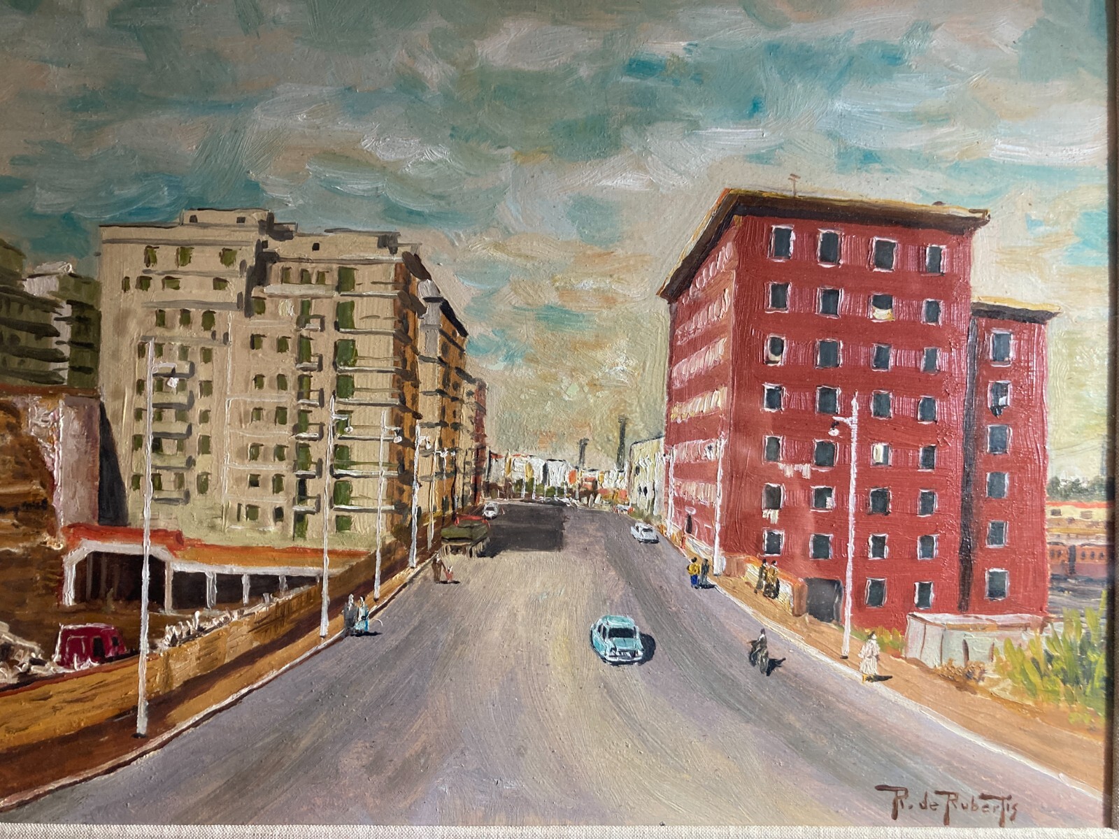 Arte   Paesaggio Urbano   Animata Veduta   Dipinto d'Epoca   R. De Robertis   Firmato   '900