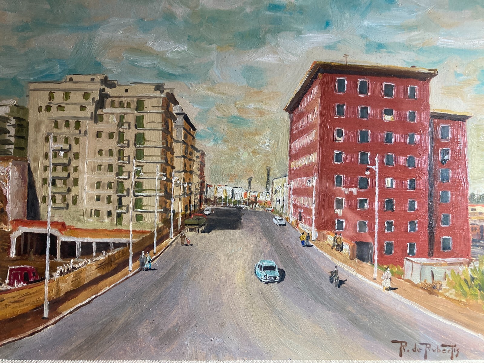Arte   Paesaggio Urbano   Animata Veduta   Dipinto d'Epoca   R. De Robertis   Firmato   '900