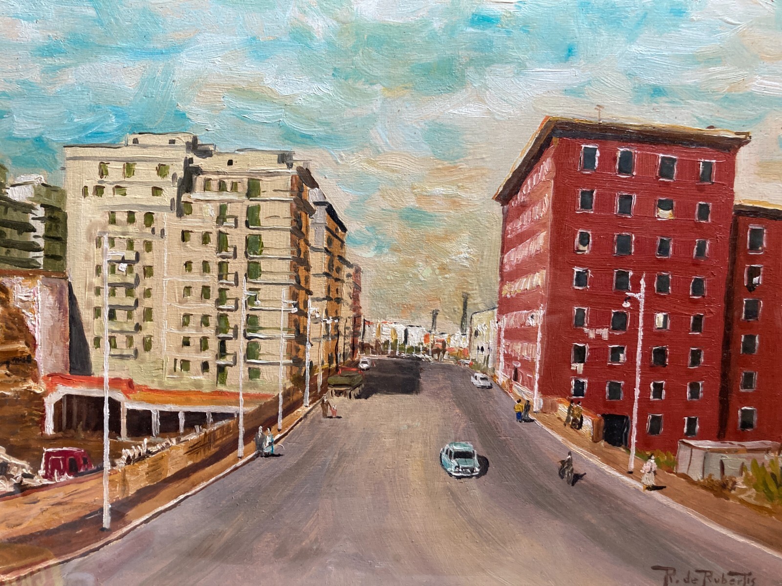 Arte   Paesaggio Urbano   Animata Veduta   Dipinto d'Epoca   R. De Robertis   Firmato   '900