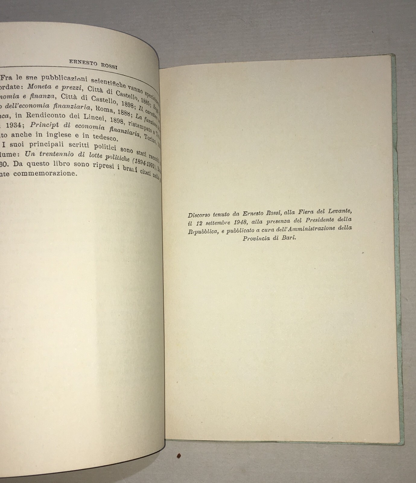 Puglia, Meridione, Meridionalismo: Antonio De Viti De Marco, Politica Ed Economia, 1948