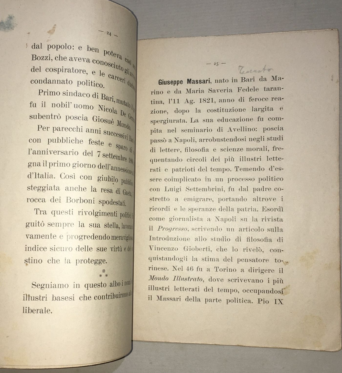 Puglia, Bari, Risorgimento, Unità d'Italia, Calendario Patriottico, Personaggi Vari