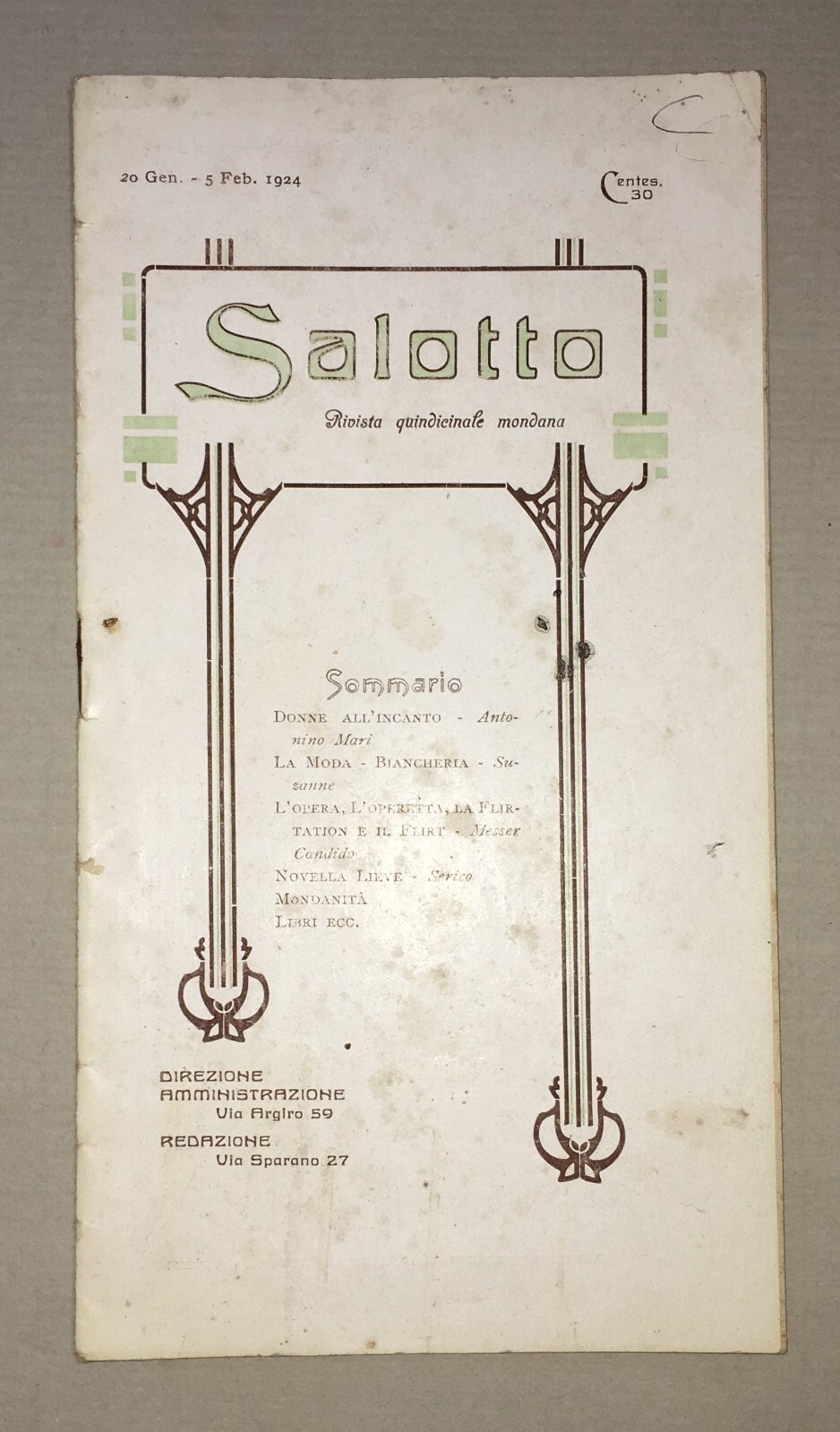 Puglia, Bari: Antica Rivista Salotto. Moda, Teatro, Mondanità. Lamacchia, Quercia, 1924