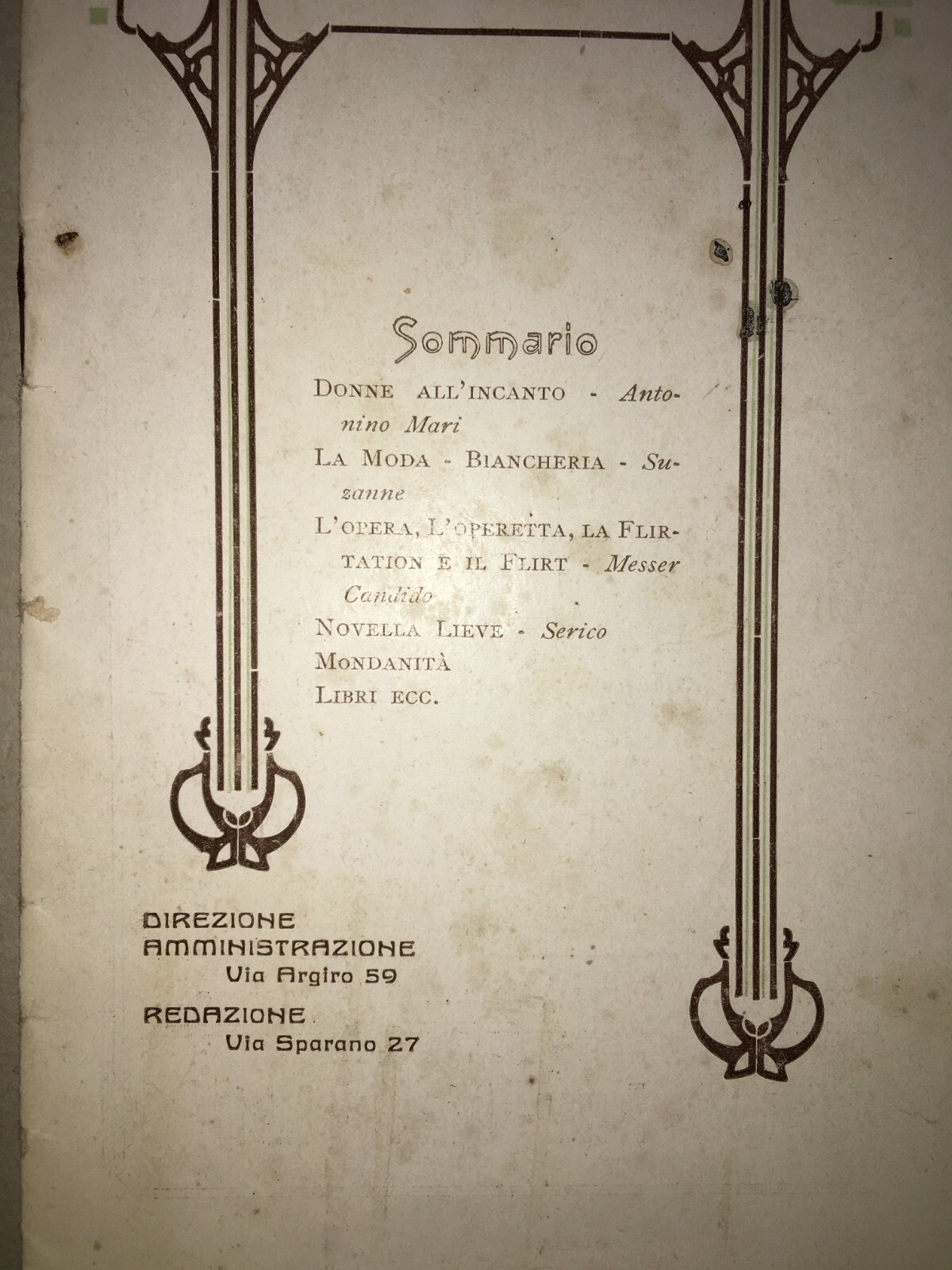 Puglia, Bari: Antica Rivista Salotto. Moda, Teatro, Mondanità. Lamacchia, Quercia, 1924