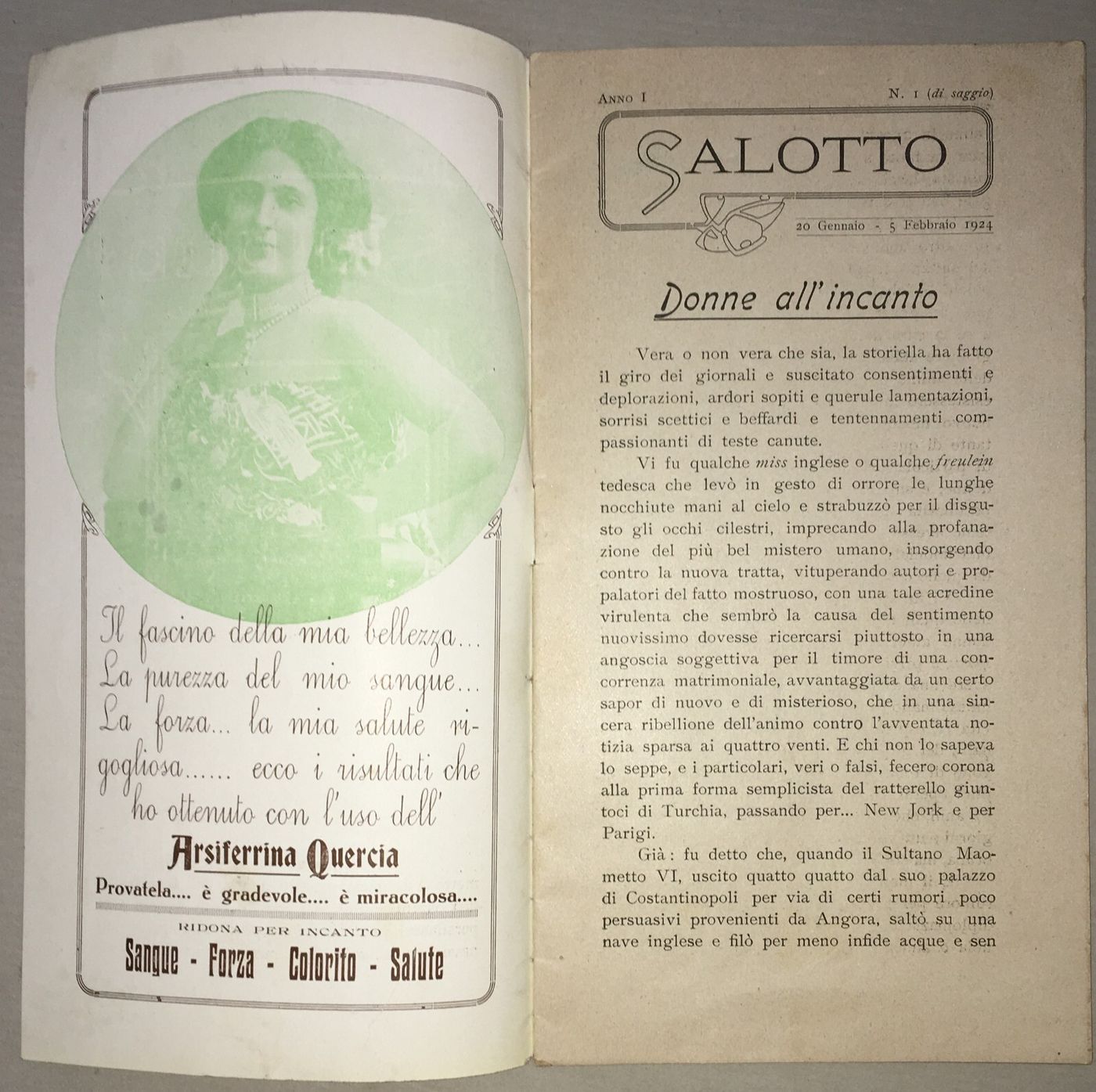 Puglia, Bari: Antica Rivista Salotto. Moda, Teatro, Mondanità. Lamacchia, Quercia, 1924