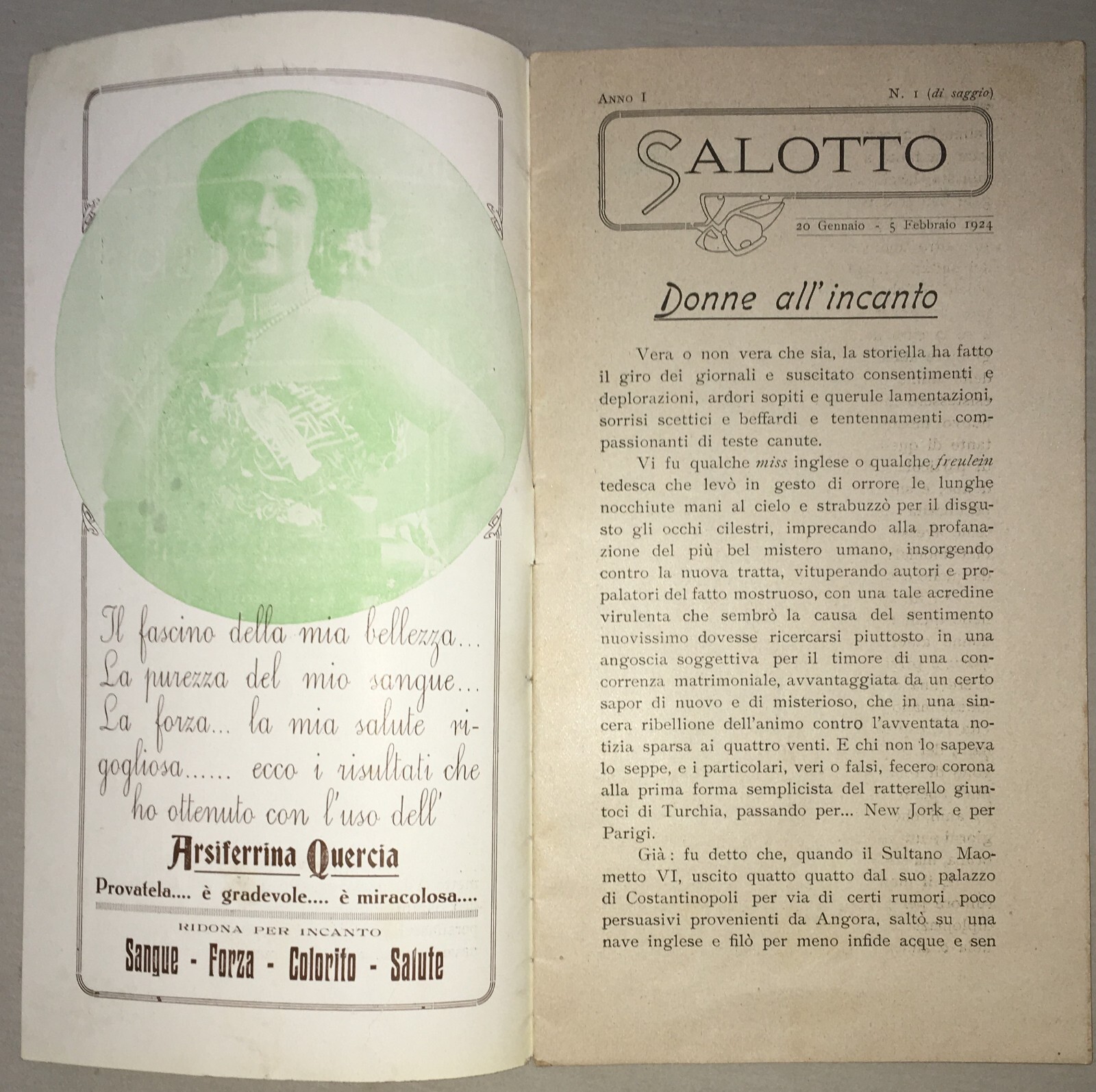 Puglia, Bari: Antica Rivista Salotto. Moda, Teatro, Mondanità. Lamacchia, Quercia, 1924