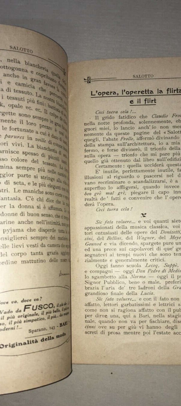 Puglia, Bari: Antica Rivista Salotto. Moda, Teatro, Mondanità. Lamacchia, Quercia, 1924