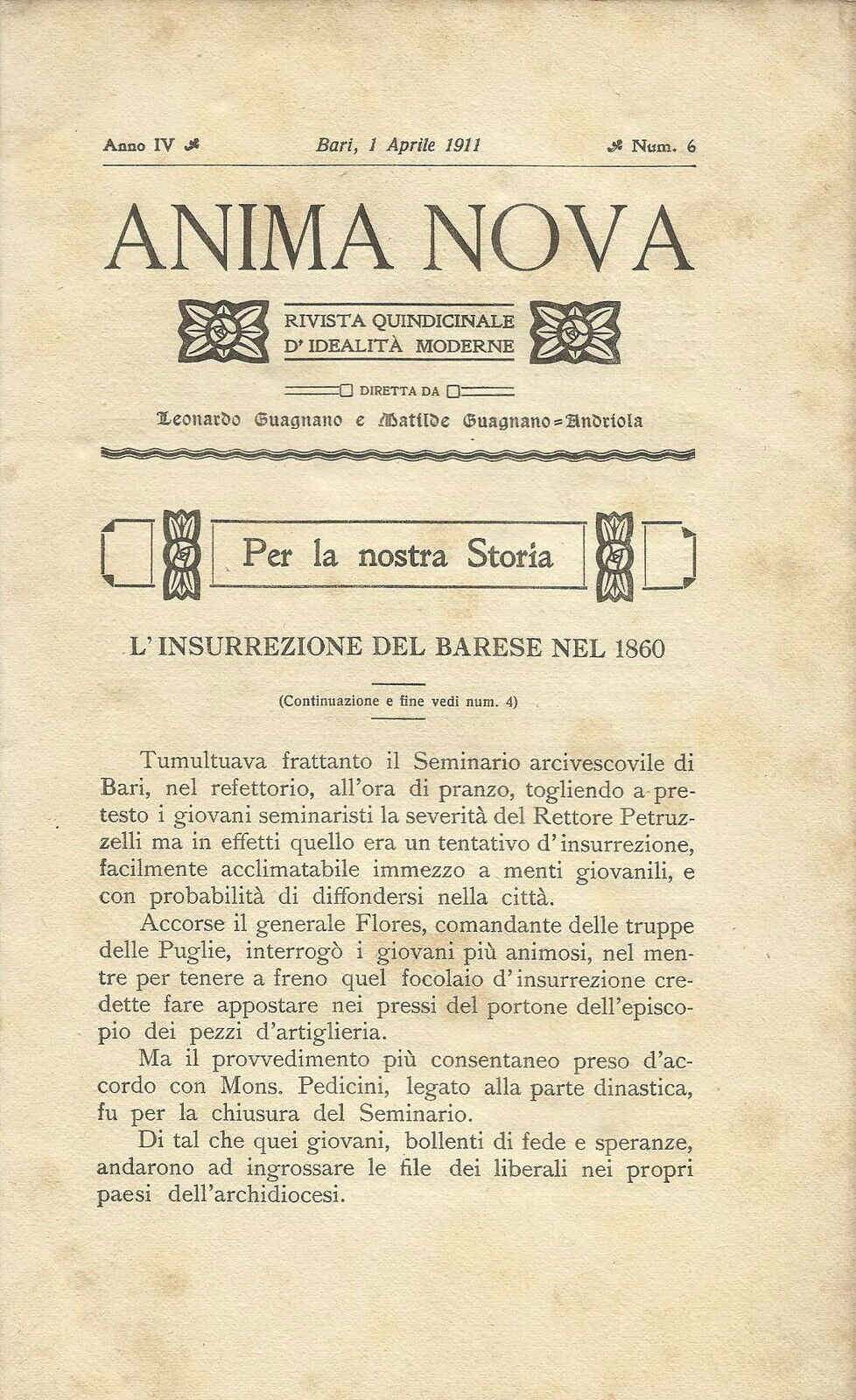 Puglia   Bari   Risorgimento   Insurrezione Barese   Roppo   Anima Nova   1911