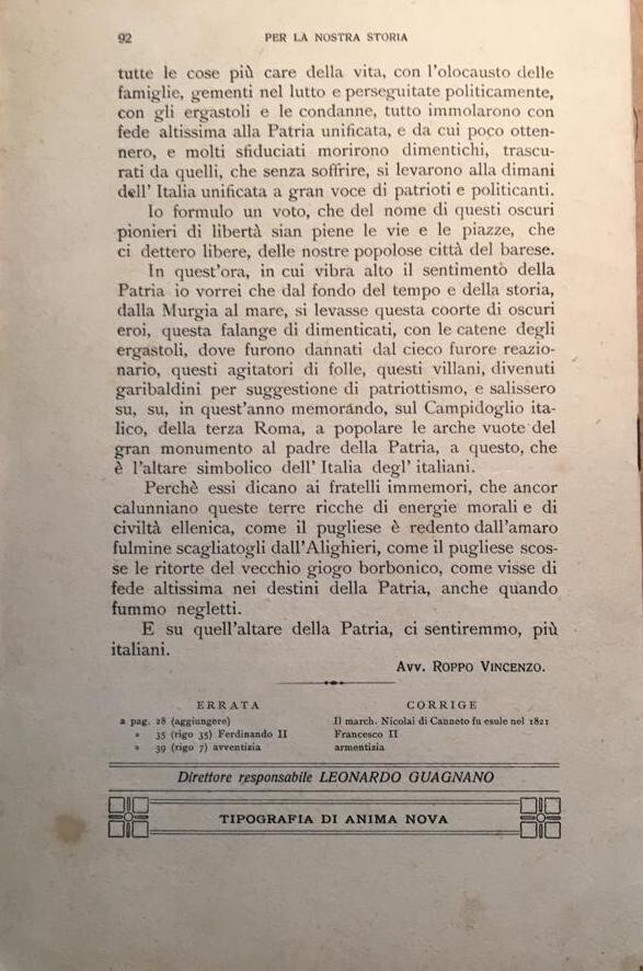 Puglia   Bari   Risorgimento   Insurrezione Barese   Roppo   Anima Nova   1911