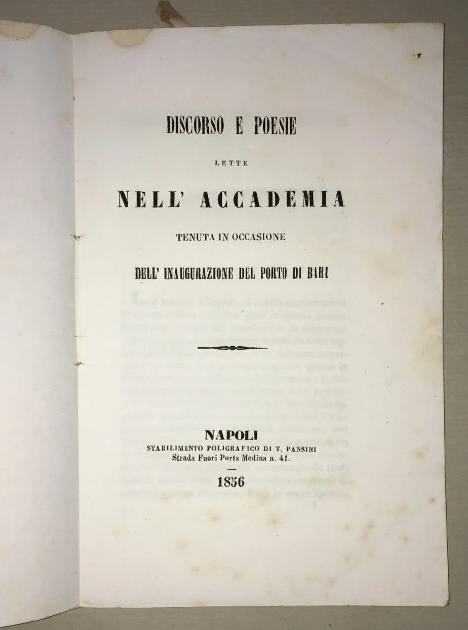 Puglia, Bari. Inauguration of the Port: Speeches and Poems (1856)