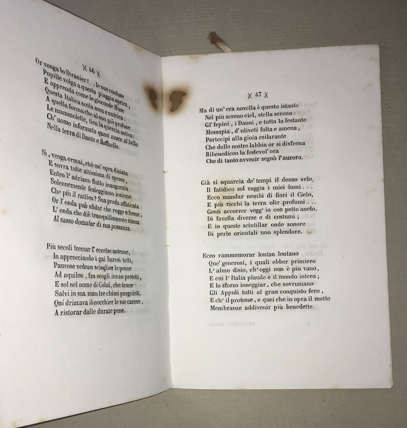 Puglia, Bari. Inaugurazione Del Porto: Discorsi E Poesie (1856)