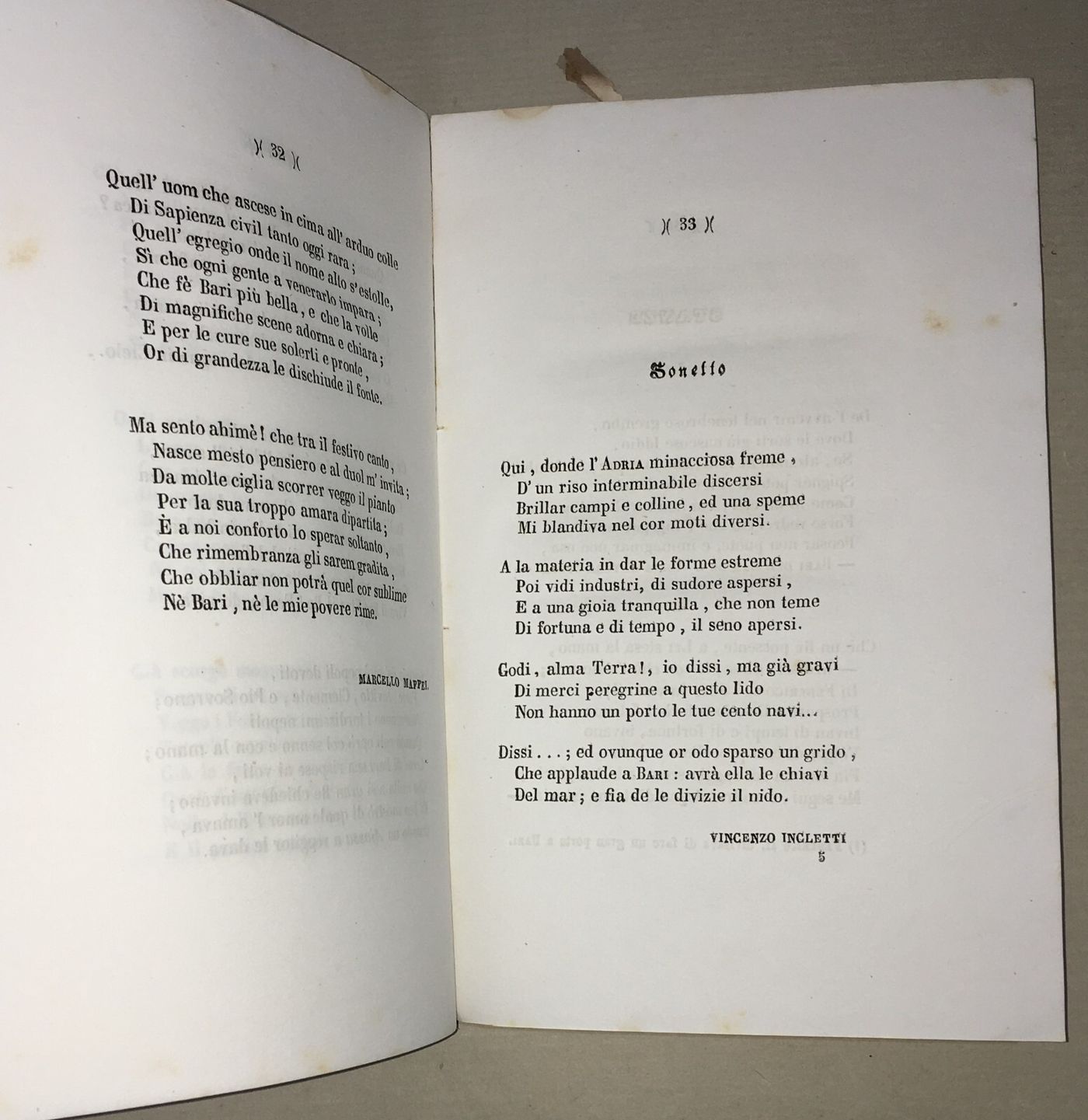 Puglia, Bari. Inaugurazione Del Porto: Discorsi E Poesie (1856)