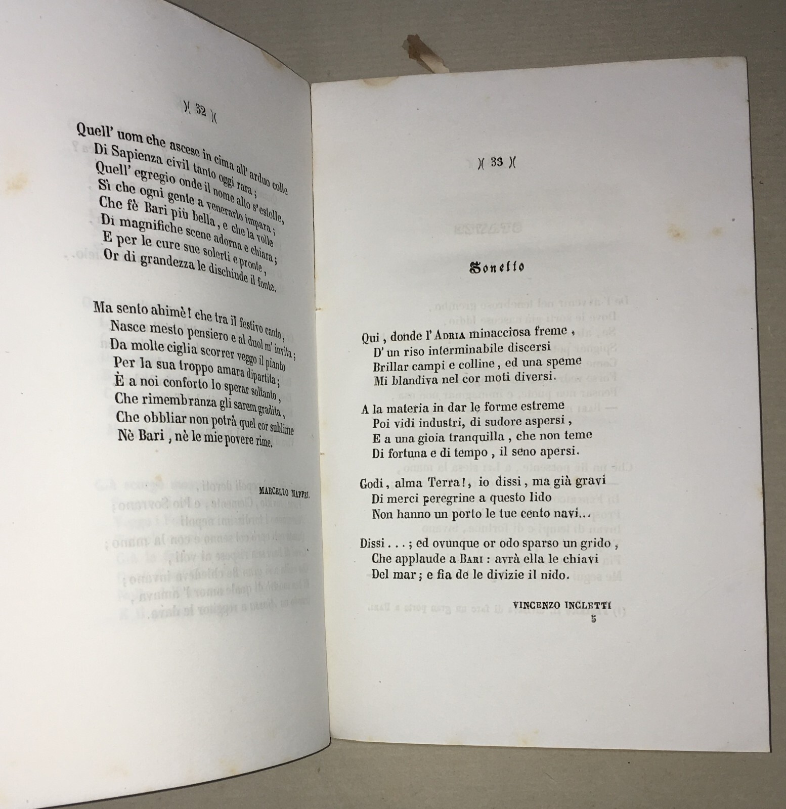 Puglia, Bari. Inaugurazione Del Porto: Discorsi E Poesie (1856)