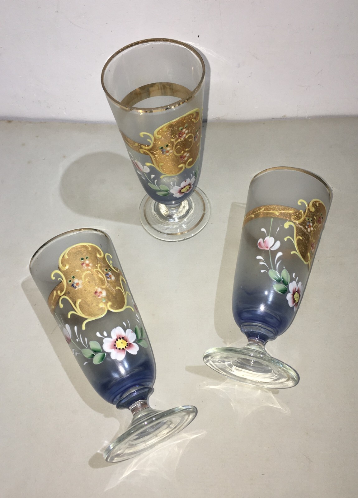 Arte Del Vetro: Bicchieri Decorati Floreali E Con Dorature Liberty
