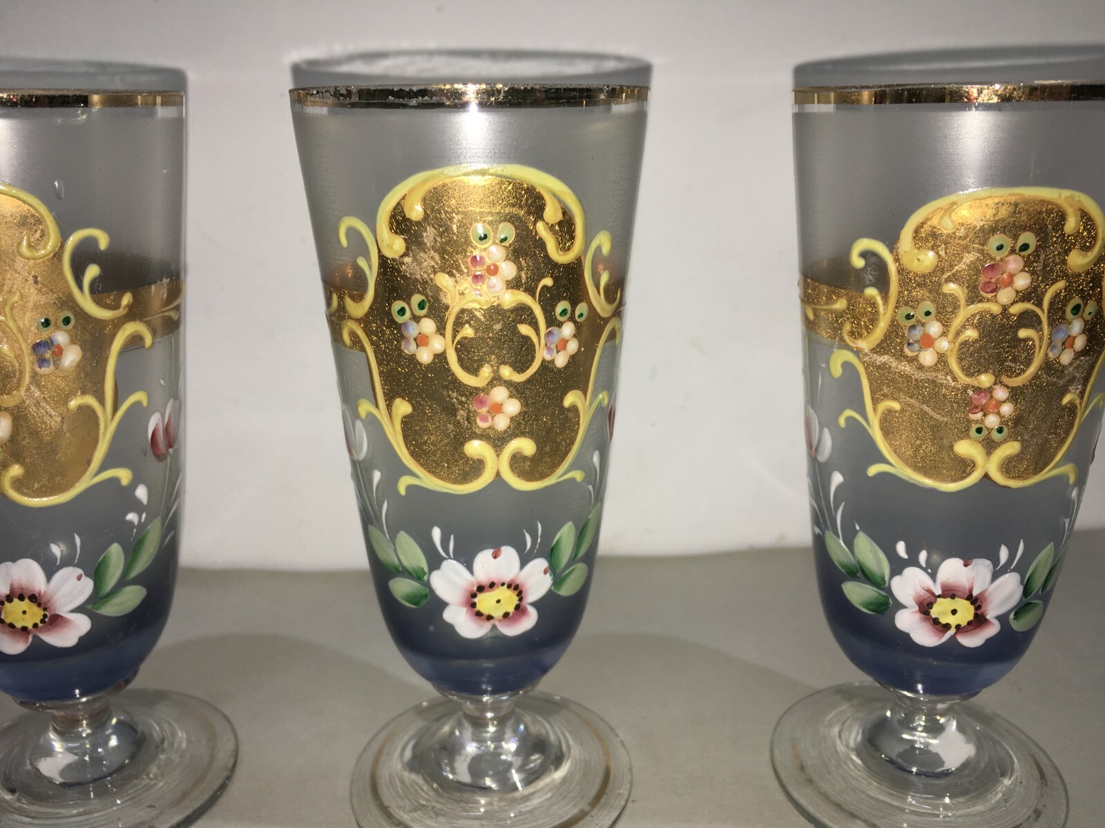 Arte Del Vetro: Bicchieri Decorati Floreali E Con Dorature Liberty
