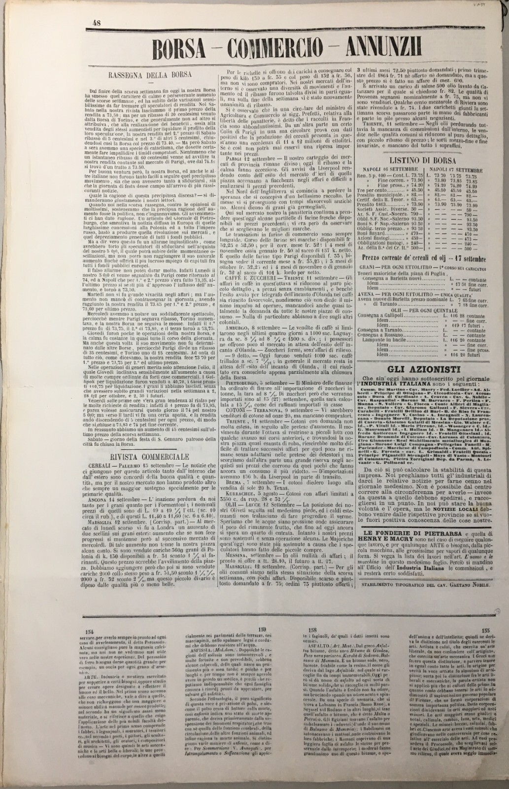 Economia, Industria Italiana, Napoli, Abruzzo E Bonifica Del Fucino (1863)
