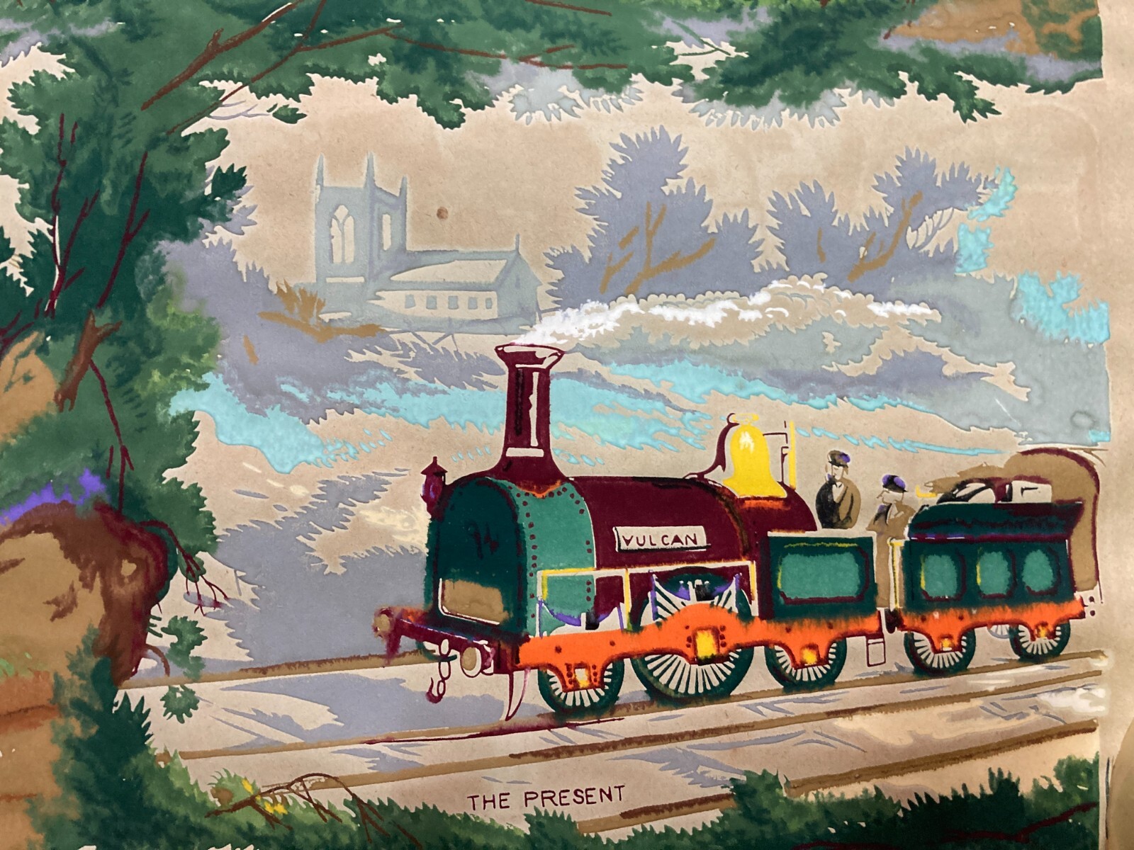 Arte E Decorazione: Trasporti E Locomozione. Frammento Di Carta Da Parati Pochoir