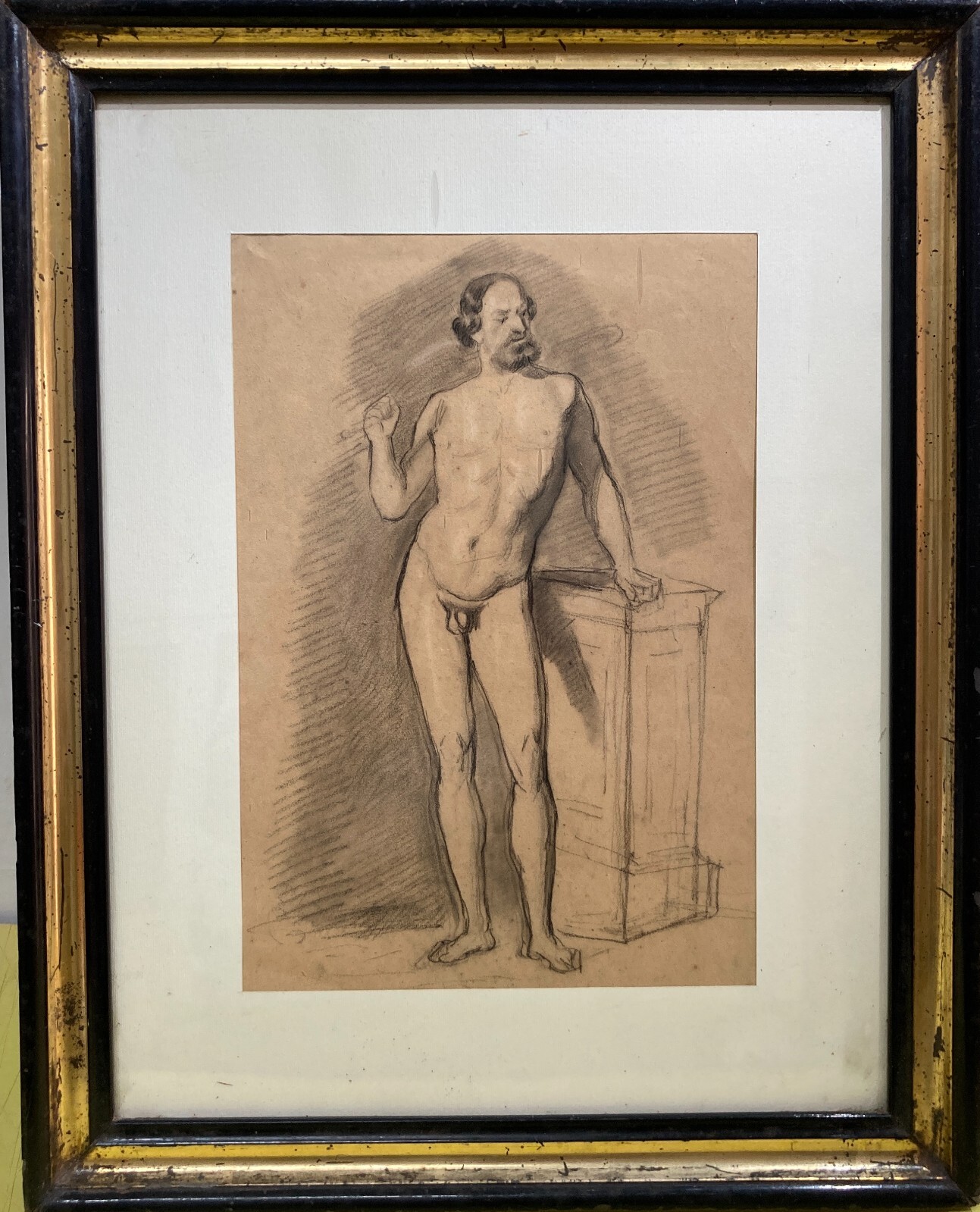 Nudo Maschile, Disegno A Carboncino Originale d'Epoca