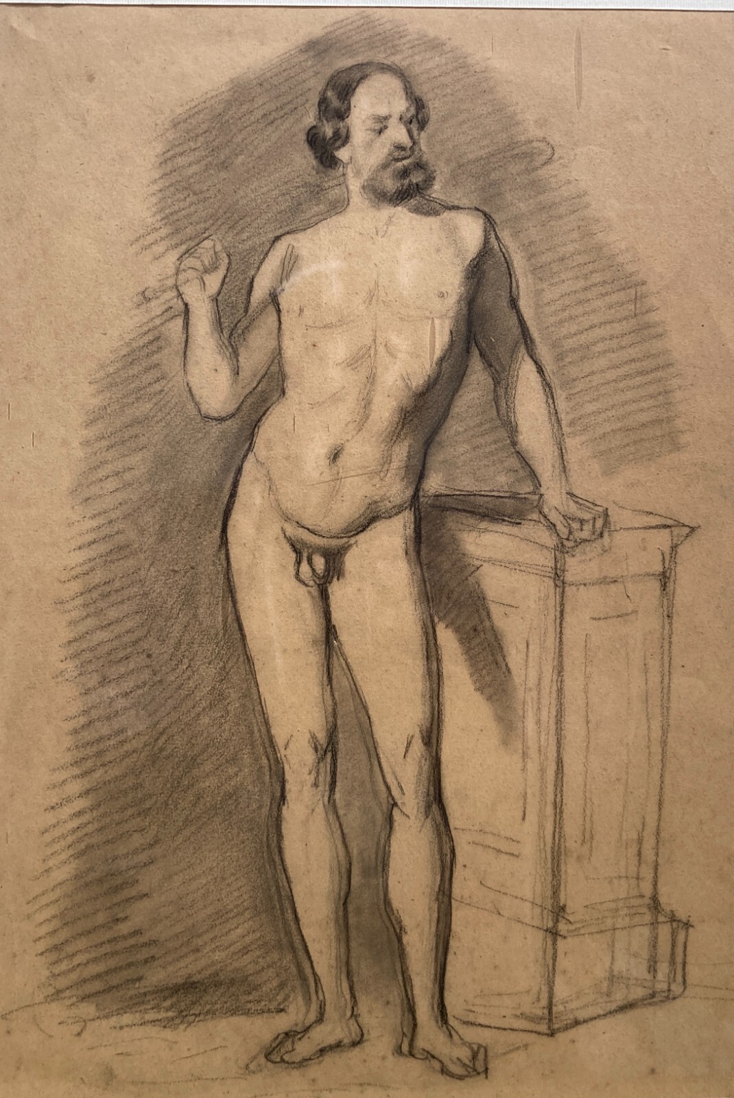 Nudo Maschile, Disegno A Carboncino Originale d'Epoca