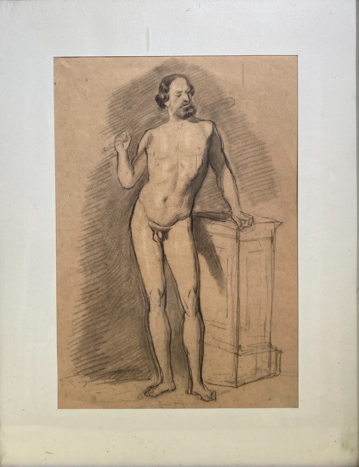Nudo Maschile, Disegno A Carboncino Originale d'Epoca