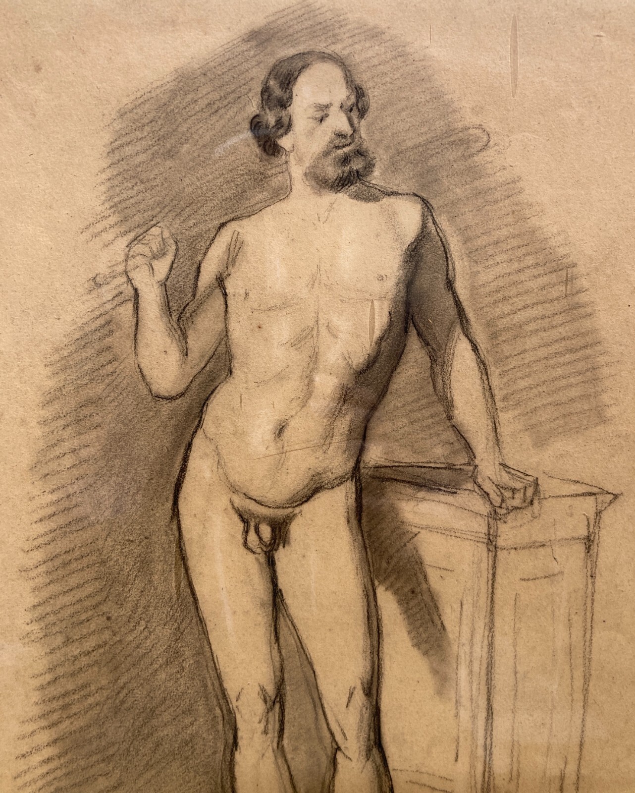 Nudo Maschile, Disegno A Carboncino Originale d'Epoca
