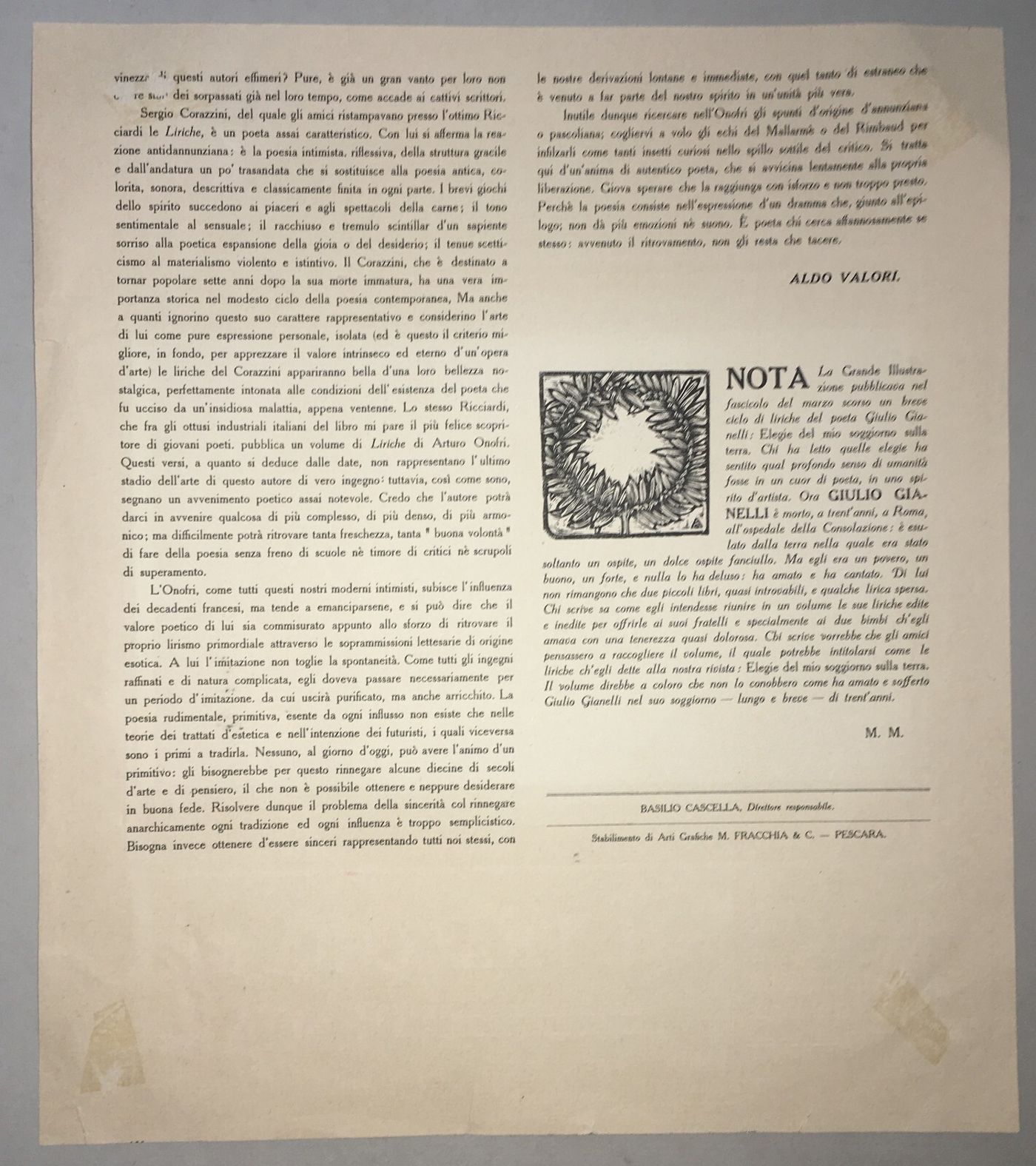Abruzzo, Pescara. Antica Stampa Pubblicitaria Della Tipografia Fracchia. Veduta Animata Da Basilio Cascella