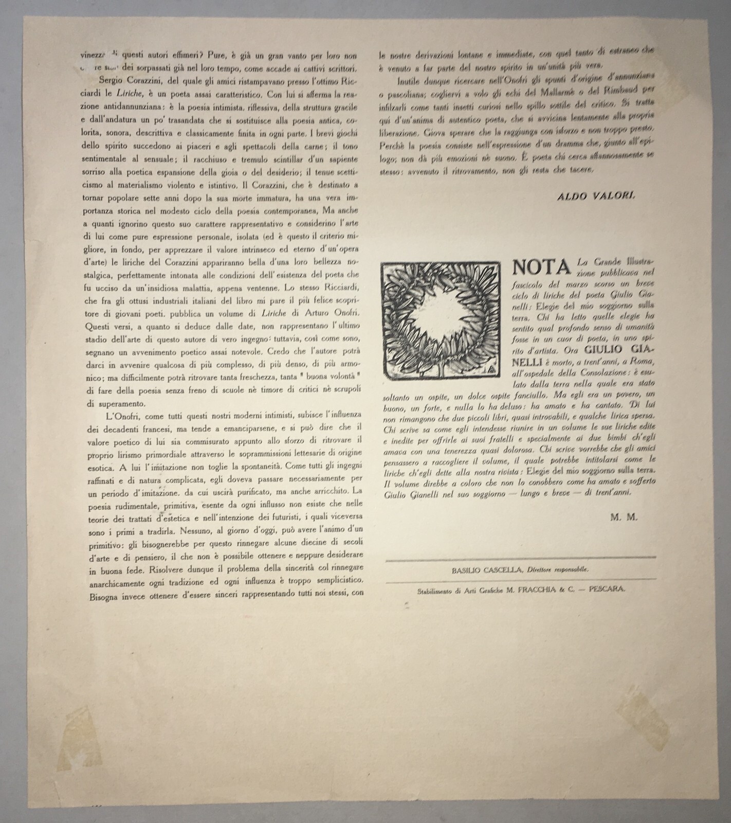 Abruzzo, Pescara. Antica Stampa Pubblicitaria Della Tipografia Fracchia. Veduta Animata Da Basilio Cascella
