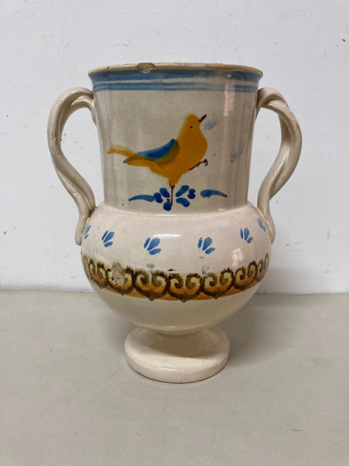 Ceramica Da Collezione, Puglia, Grottaglie. Boccale Con Uccellini, Antico, Decorativo