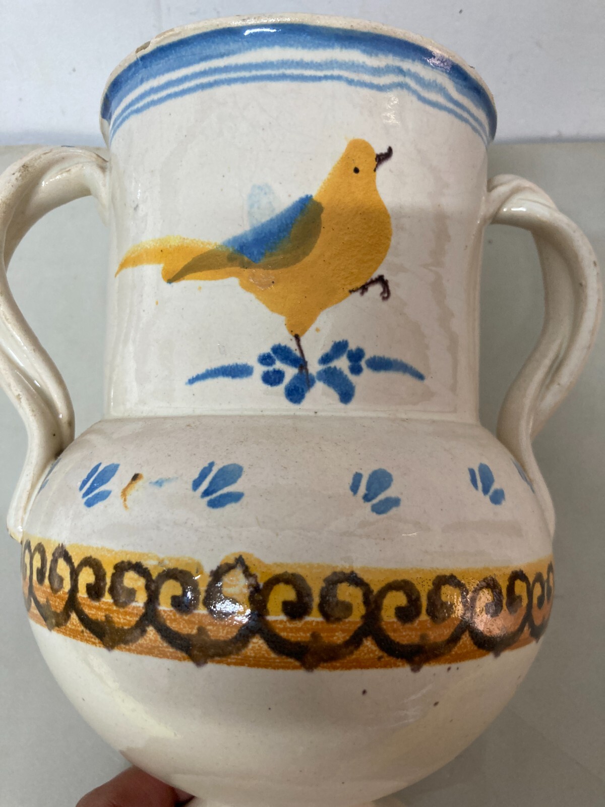 Ceramica Da Collezione, Puglia, Grottaglie. Boccale Con Uccellini, Antico, Decorativo