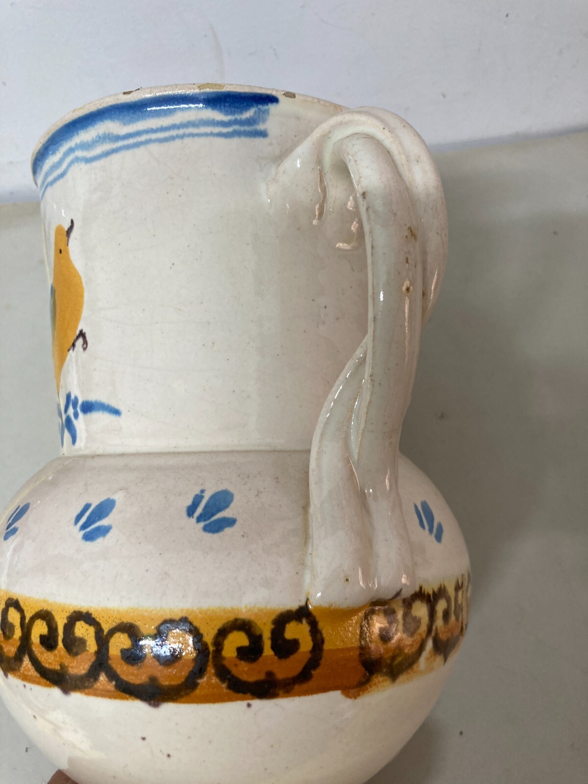 Ceramica Da Collezione, Puglia, Grottaglie. Boccale Con Uccellini, Antico, Decorativo