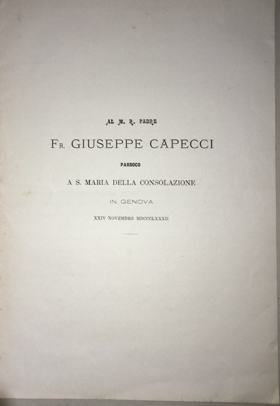 Genova   S. Maria Della Consolazione   Parroco Capecci   Rudini   Omaggio Epigrafico