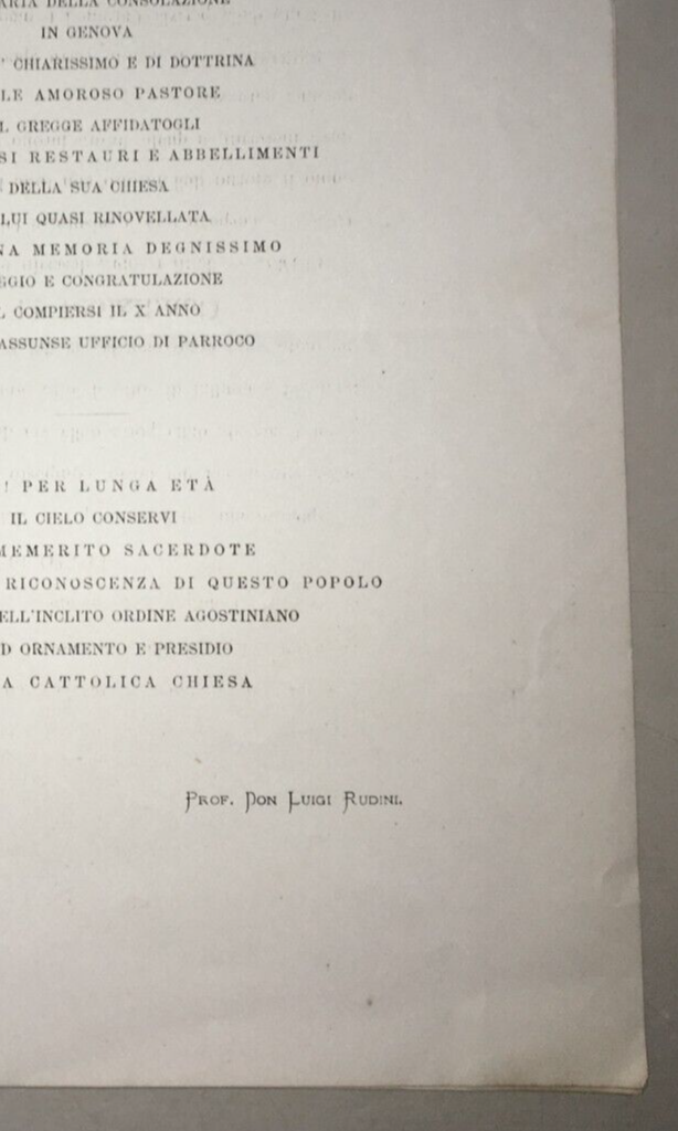 Genova   S. Maria Della Consolazione   Parroco Capecci   Rudini   Omaggio Epigrafico