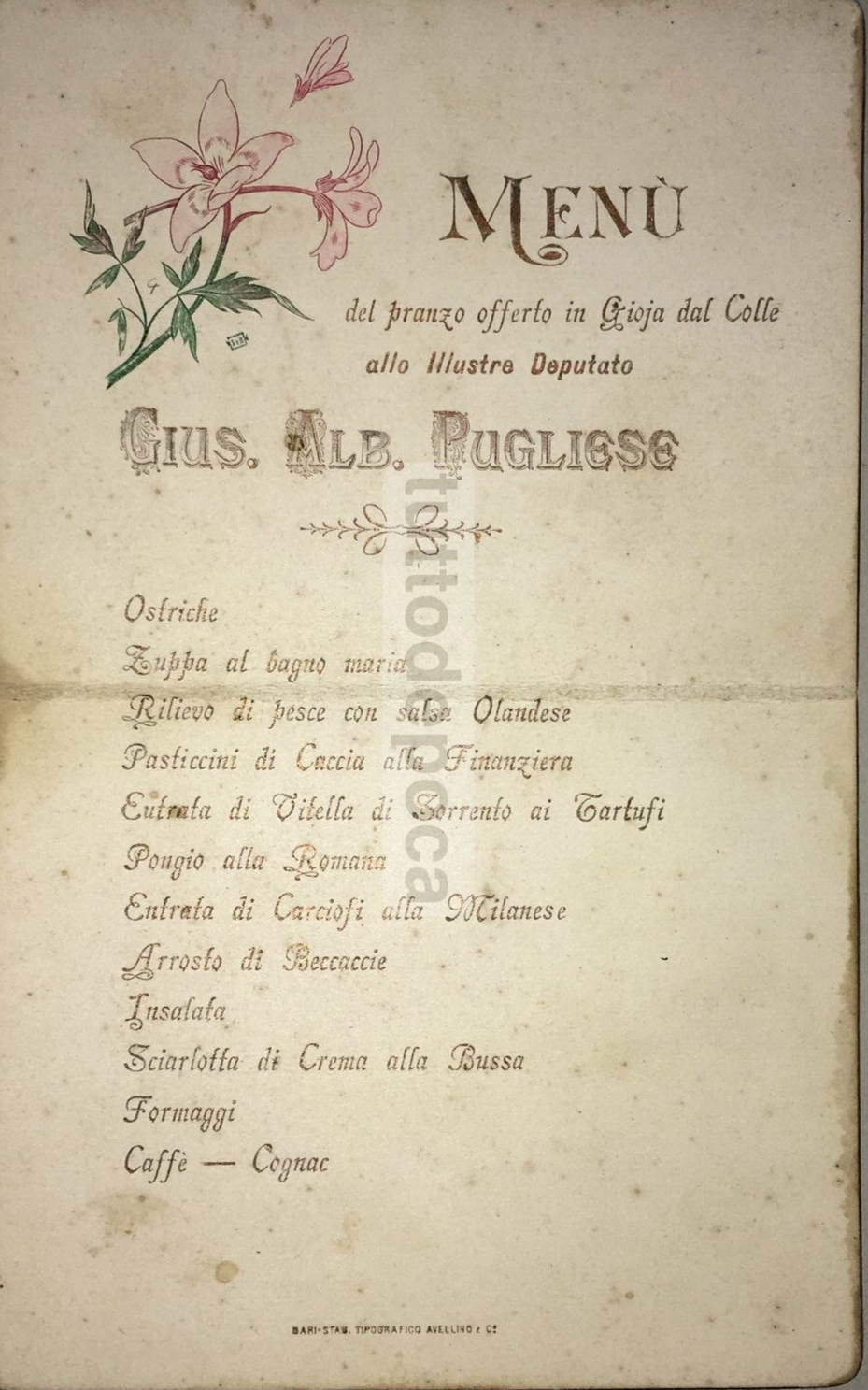 Puglia, Bari, Gioia Del Colle: Politica, Deputato Giuseppe Pugliese   Cucina, Menù