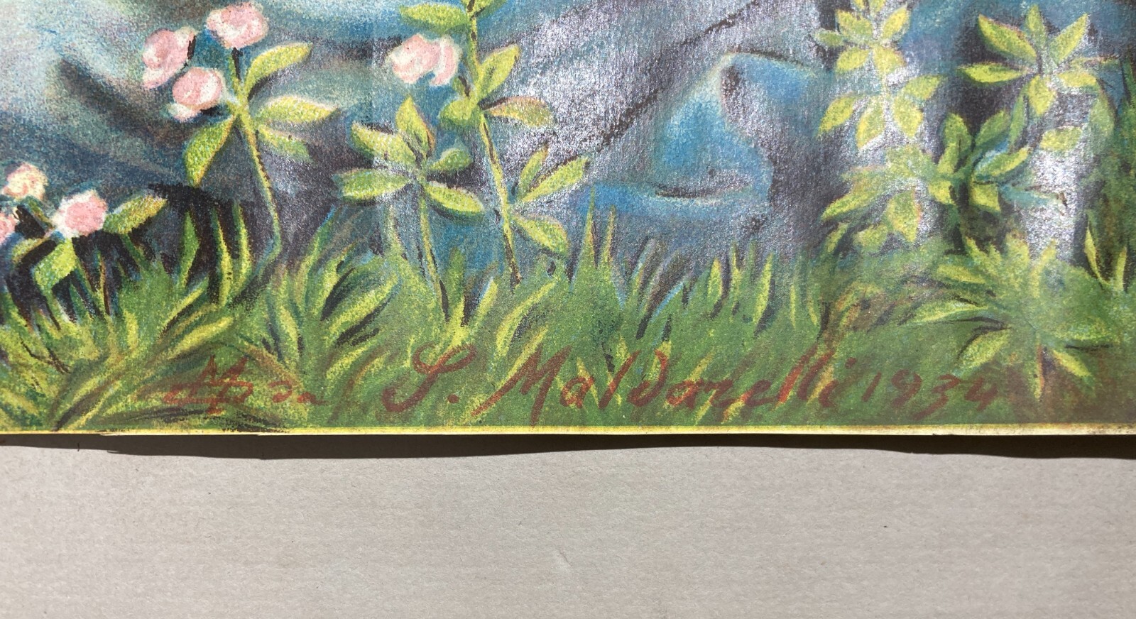 Madonna Con Bambino: Paesaggio Con Colombe. Cromolitografia d'Epoca Di Maldarelli, 1934