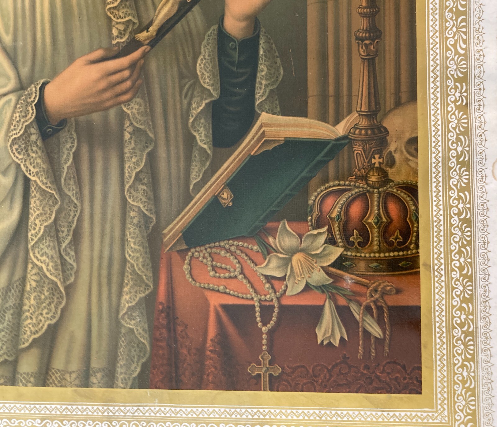 Antica Stampa Devozionale San Luigi Gonzaga Simboli Iconografici