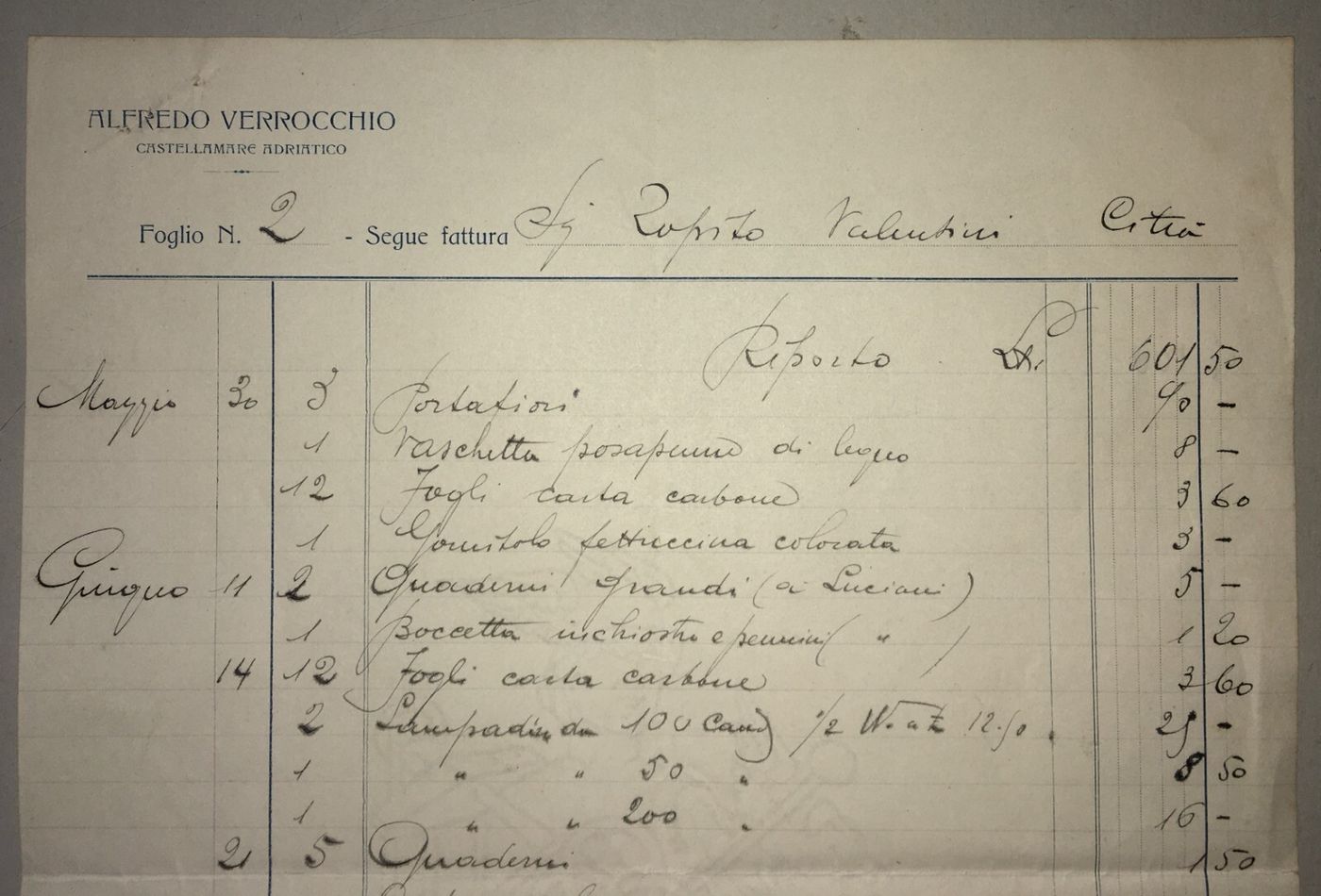 Abruzzo   Castellammare Adriatico   Pescara   Antica Carta Intestata   Verrocchio   Zopito
