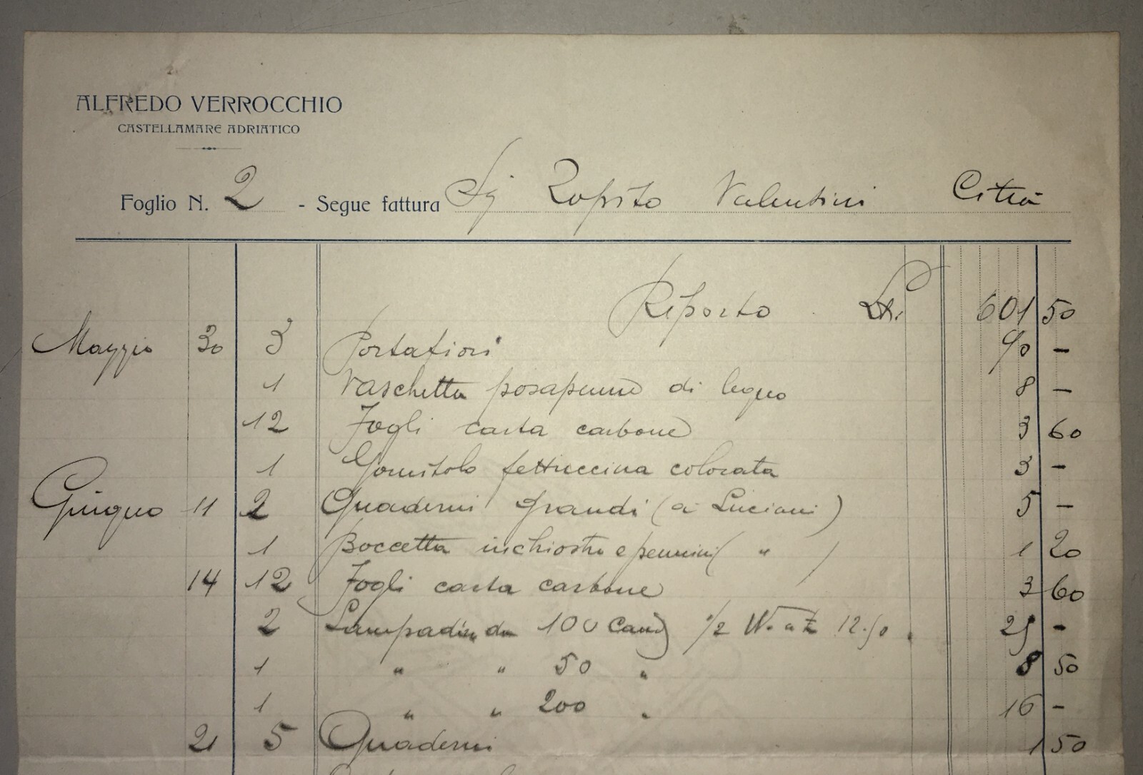 Abruzzo   Castellammare Adriatico   Pescara   Antica Carta Intestata   Verrocchio   Zopito
