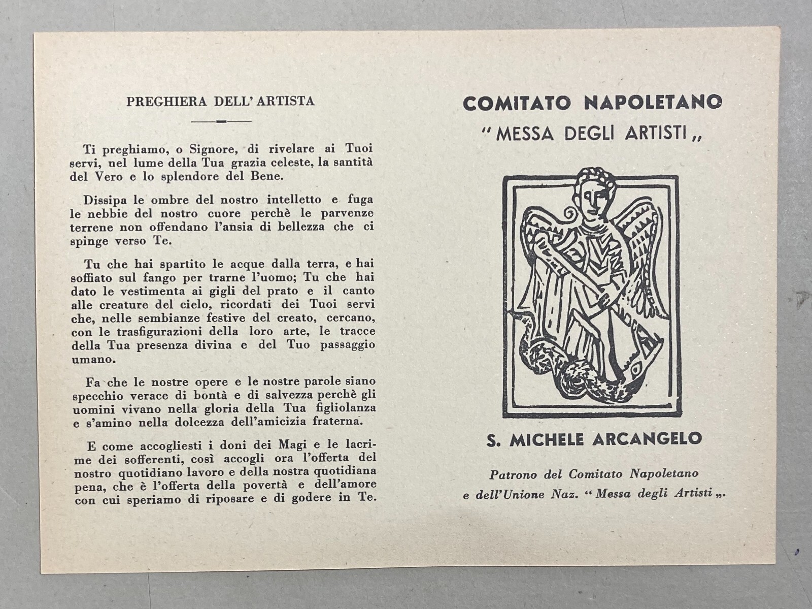 Napoli: Comitato Messa Degli Artisti   Quitadamo   Monte Sant'Angelo   San Michele   1955