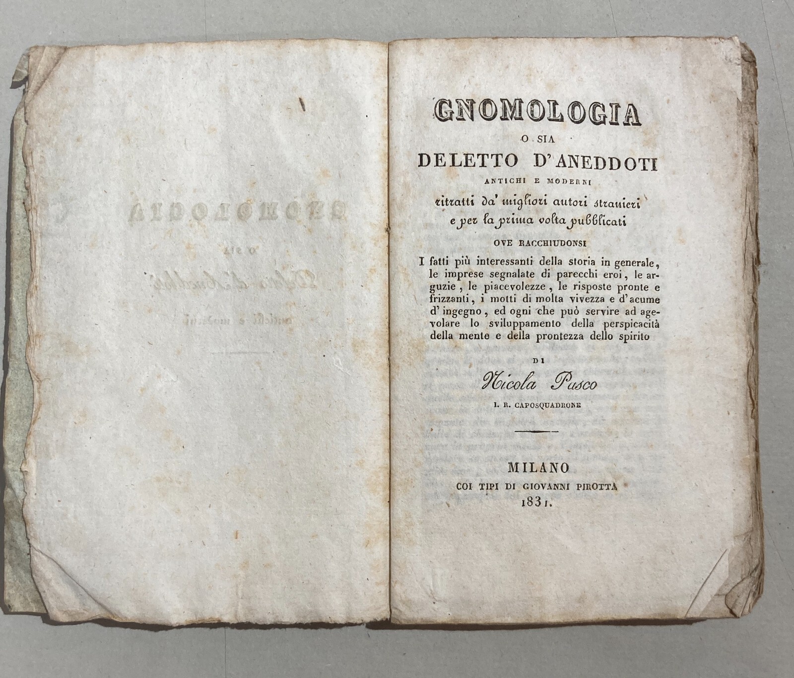 Gnomologia O Sia Diletto d'Aneddoti Antichi E Moderni   Nicola Pasco (1831)