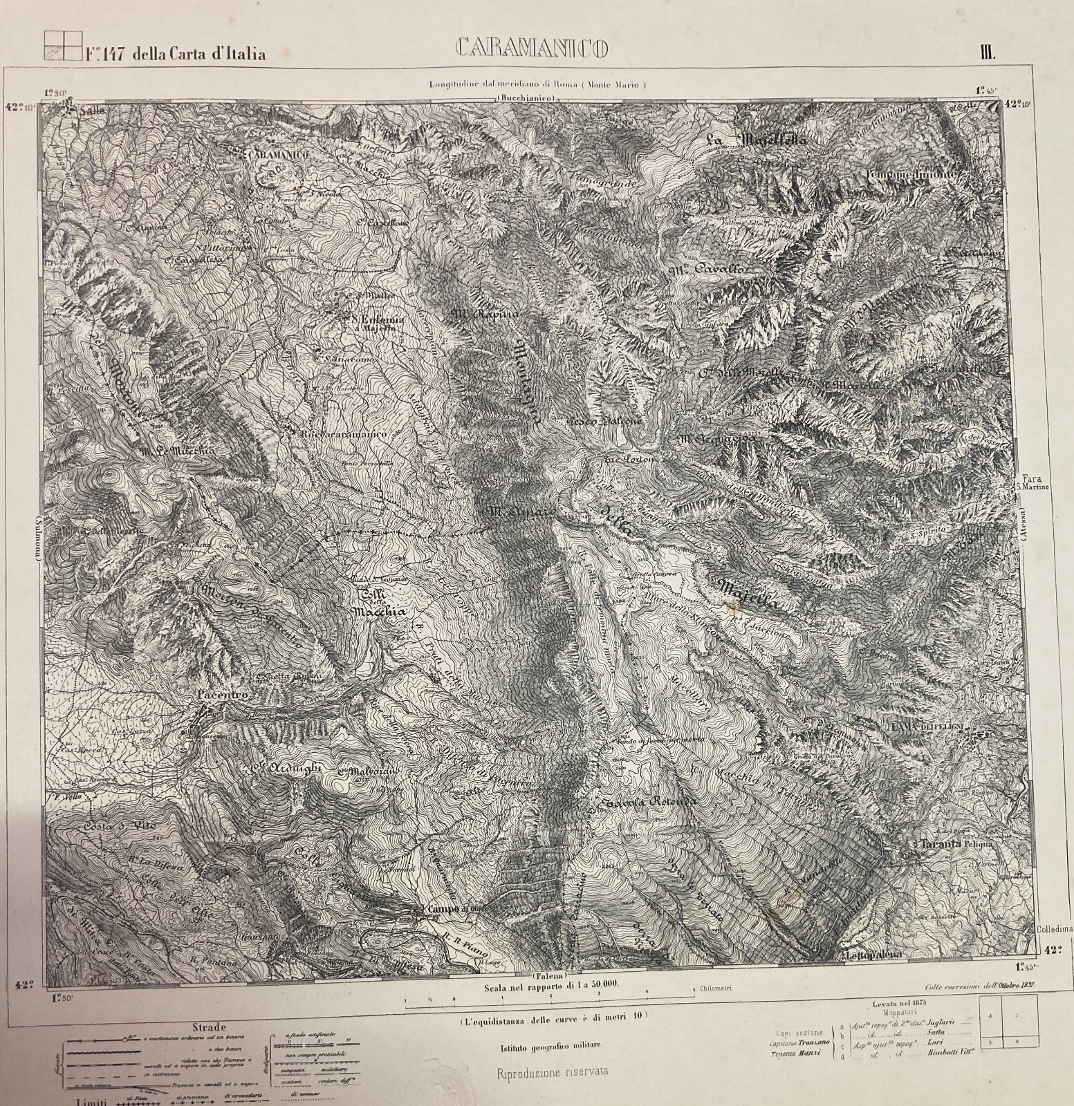 Abruzzo, Pescara, Caramanico: Antica Cartografia E Topografia d'Epoca