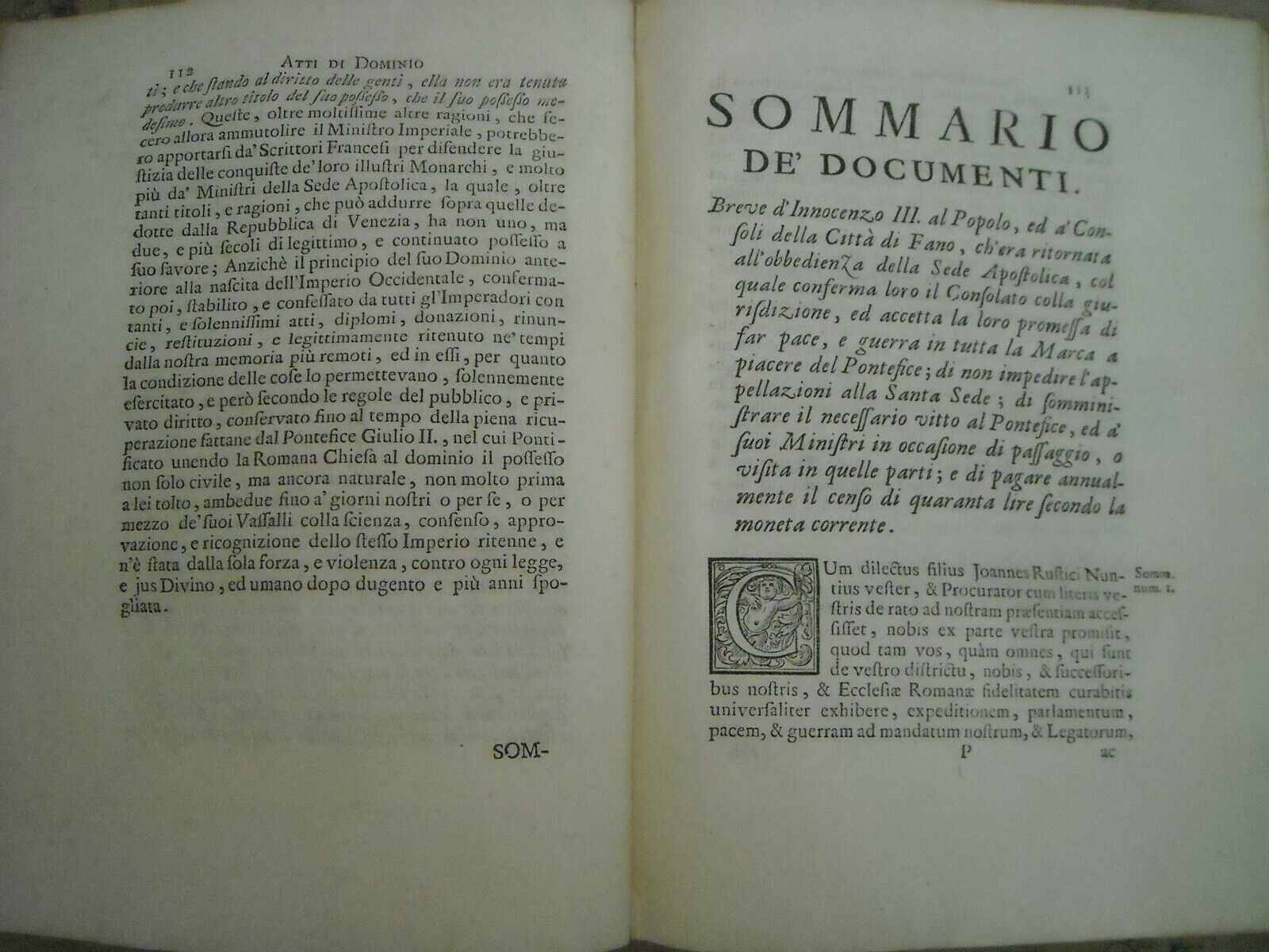 Emilia, Parma, Piacenza: Atti Di Dominio Dei Romani Pontefici Giulio II, Matilde, Fano 1741
