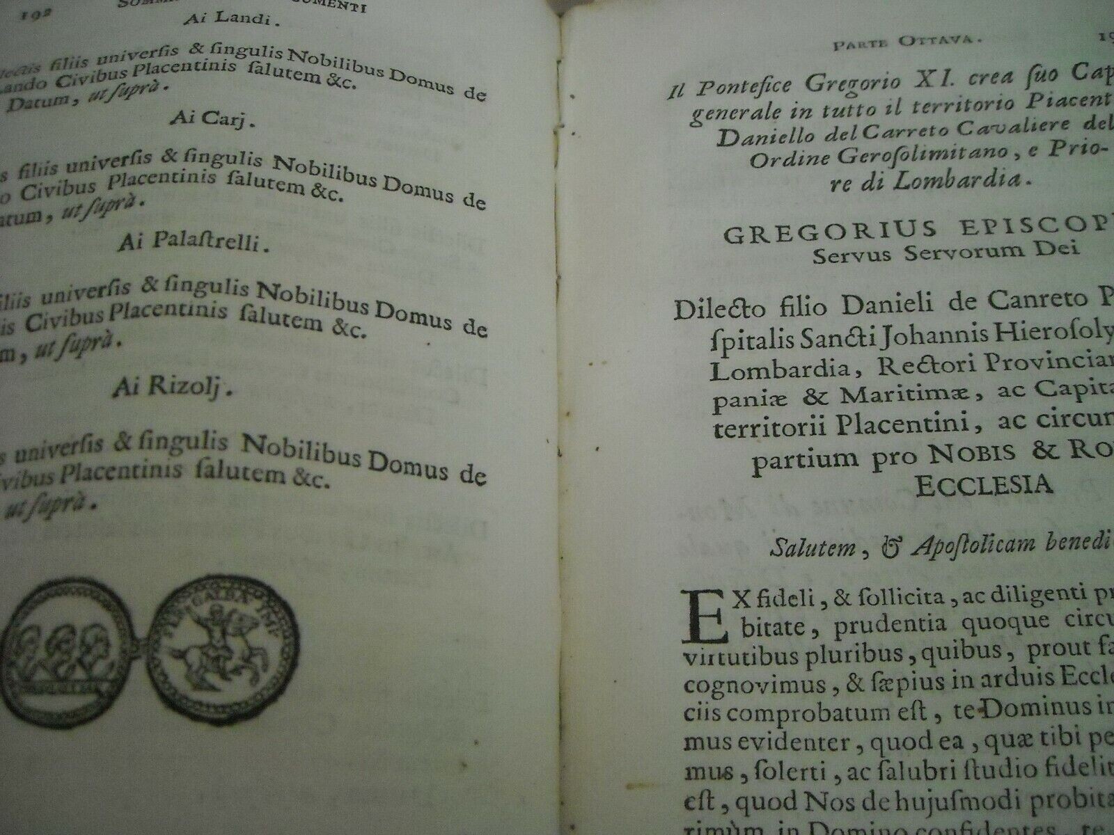 Emilia, Parma, Piacenza: Atti Di Dominio Dei Romani Pontefici Giulio II, Matilde, Fano 1741